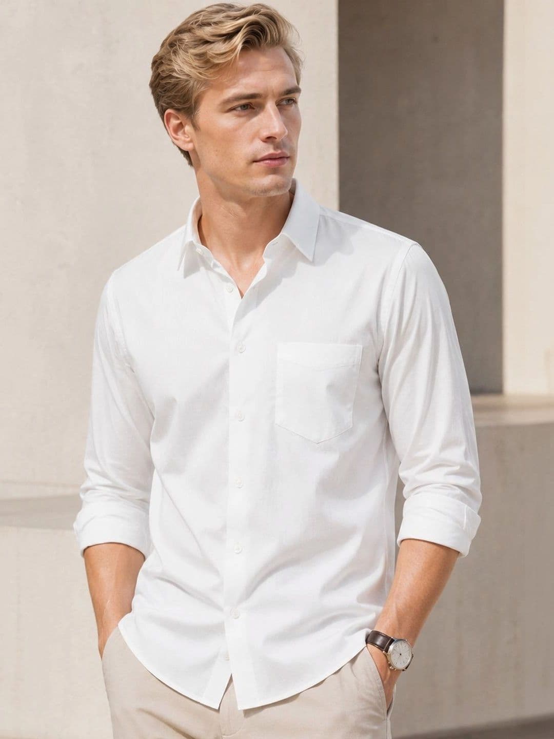 Hancock Men White Slim Fit Solid Pure Cotton Formal Shirt - view 1
