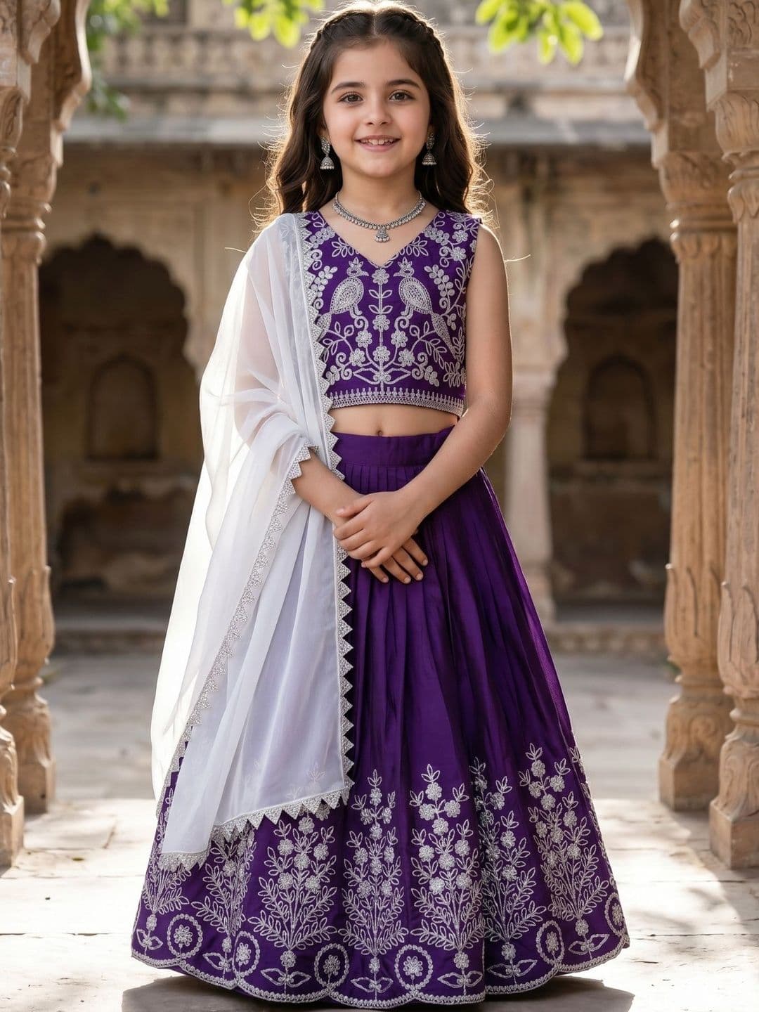 KALINI Girls Embroidered Beads and Stones Ready to Wear Lehenga & Blouse With Dupatta - view 1
