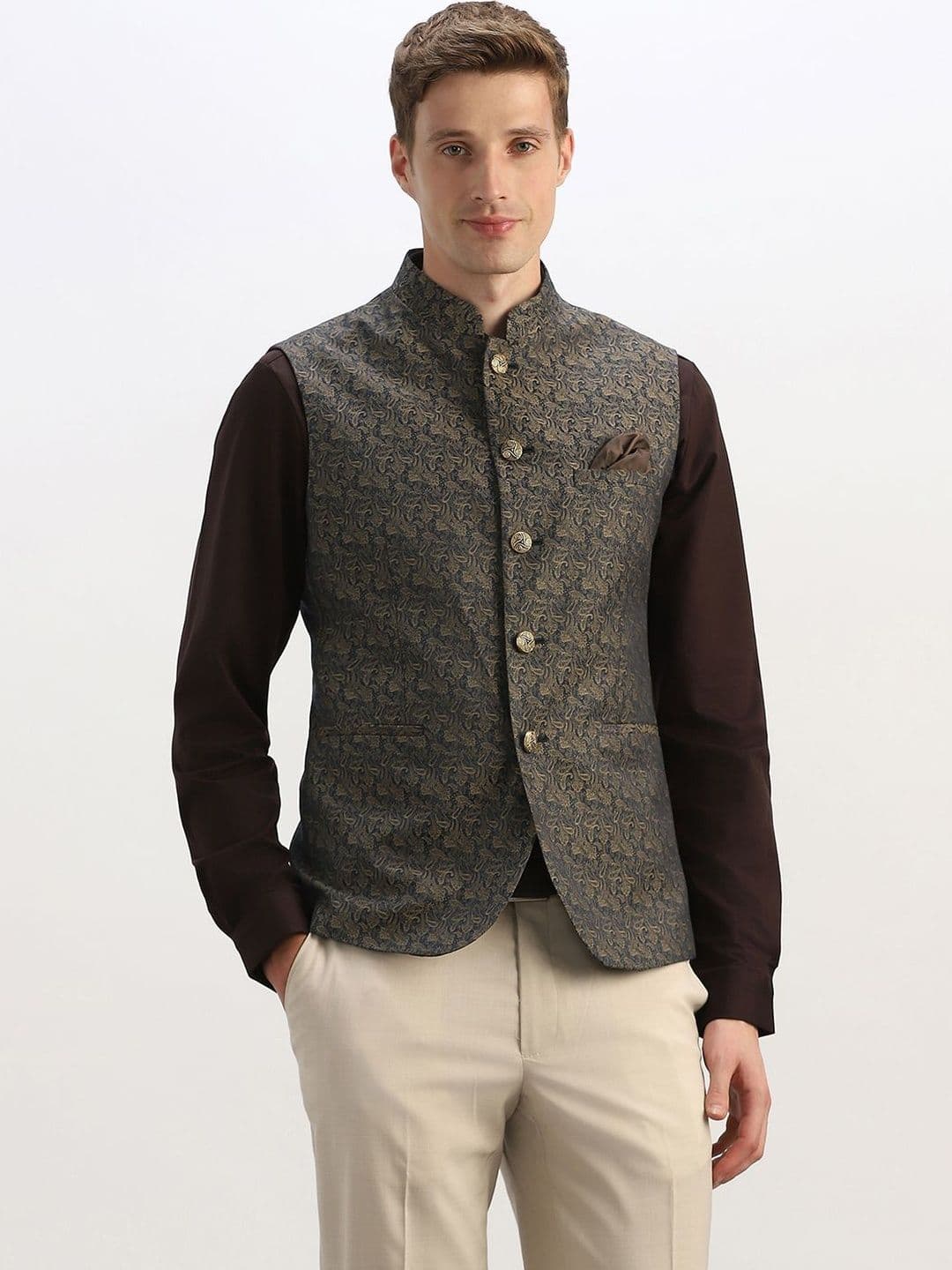Allen Solly Textured Mandarin Collar Nehru Jackets - view 1