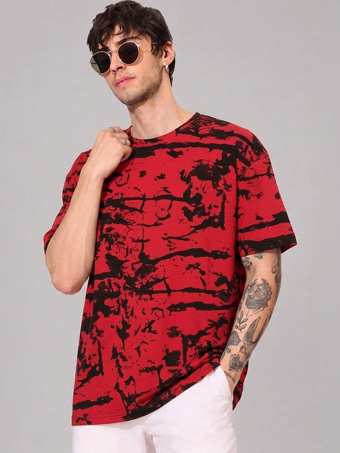 Leotude Men Tie and Dye Dyed Drop-Shoulder Sleeves Pockets T-shirt - view 1