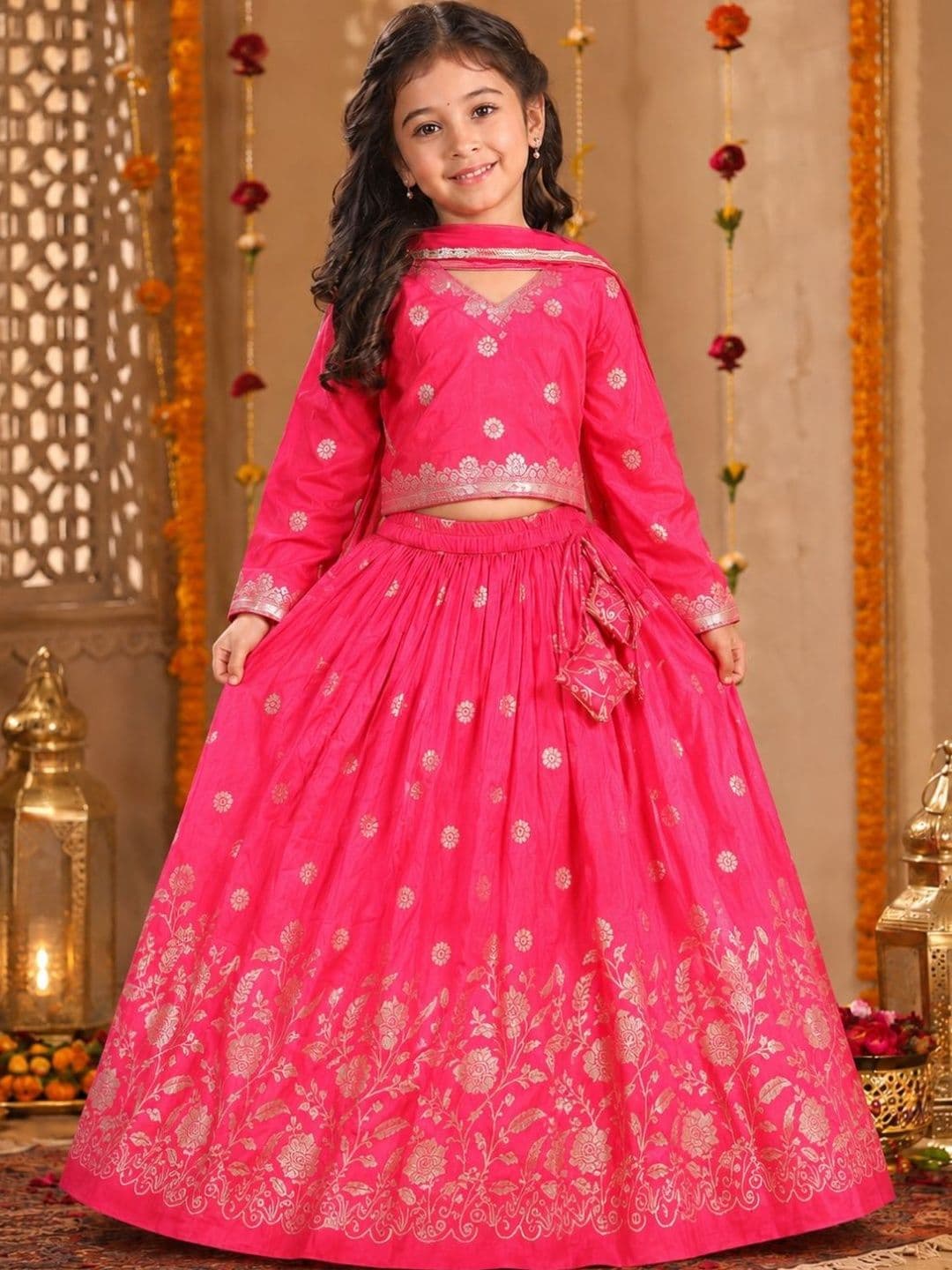 Superminis Girls Printed Foil Print Ready to Wear Lehenga & Blouse With Dupatta - view 1