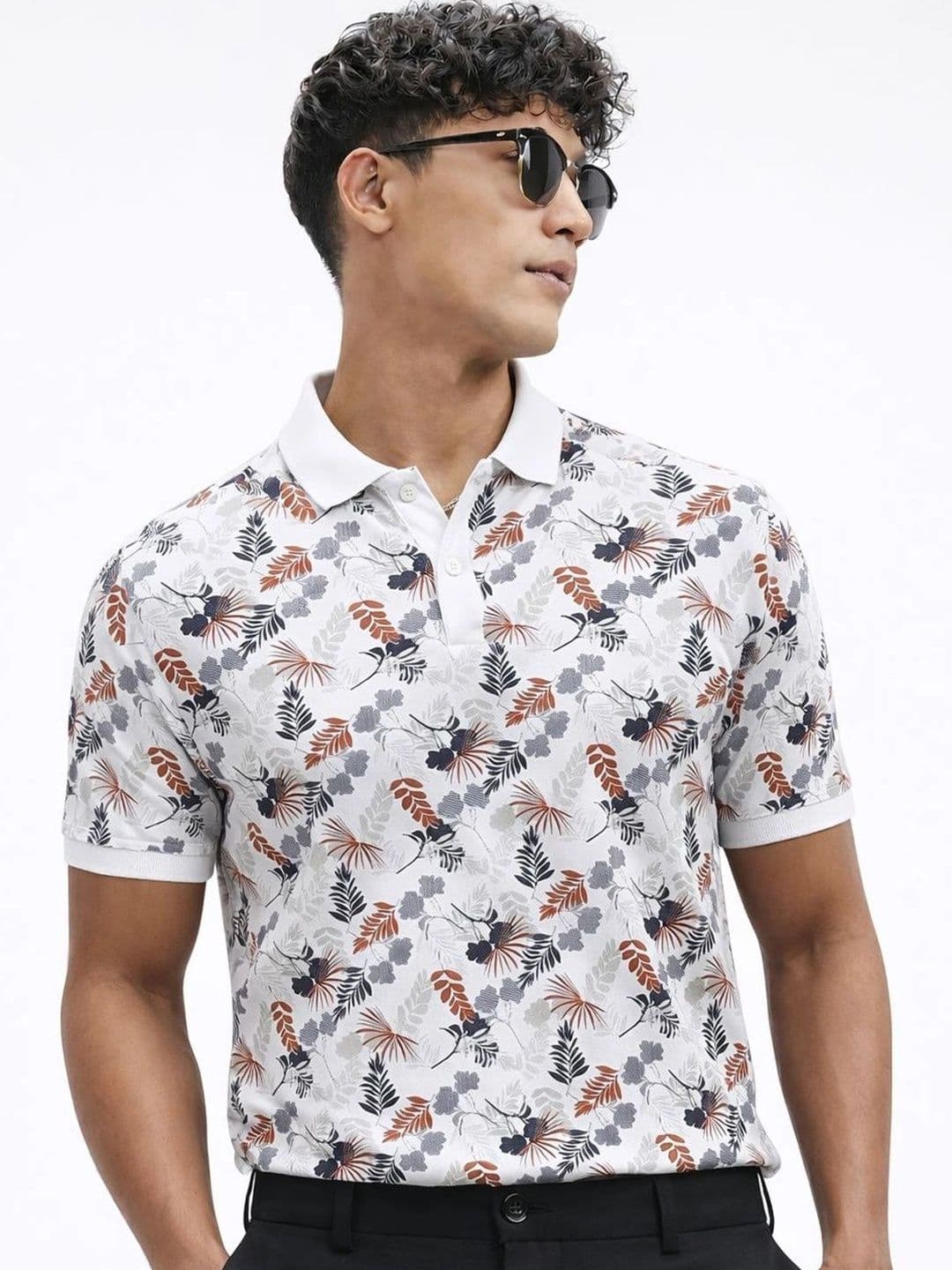 Klub Fox Men Floral Printed Polo Collar Cotton T-Shirt - view 1