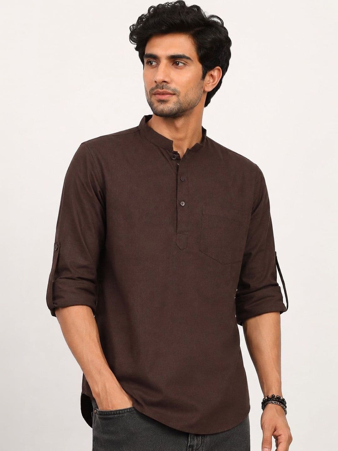 HERE&NOW Men Brown Short Kurta - view 1