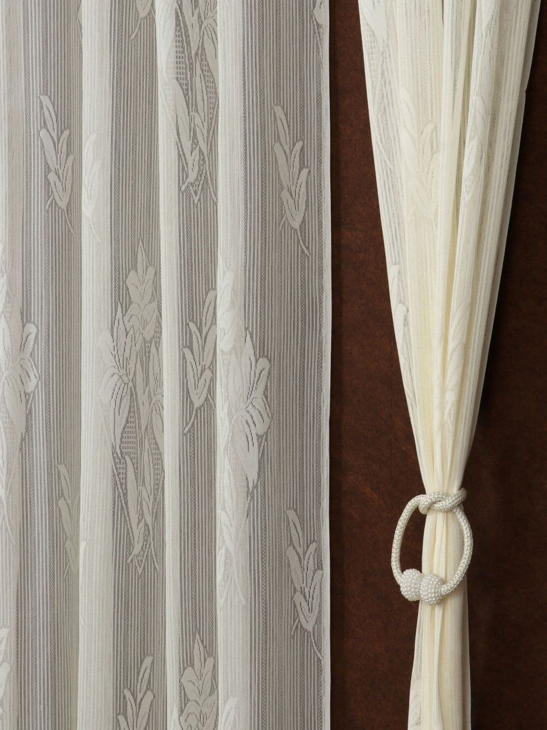 Aura Sheer Net Cream 2 Pieces Floral Printed Long Door Curtains - view 1
