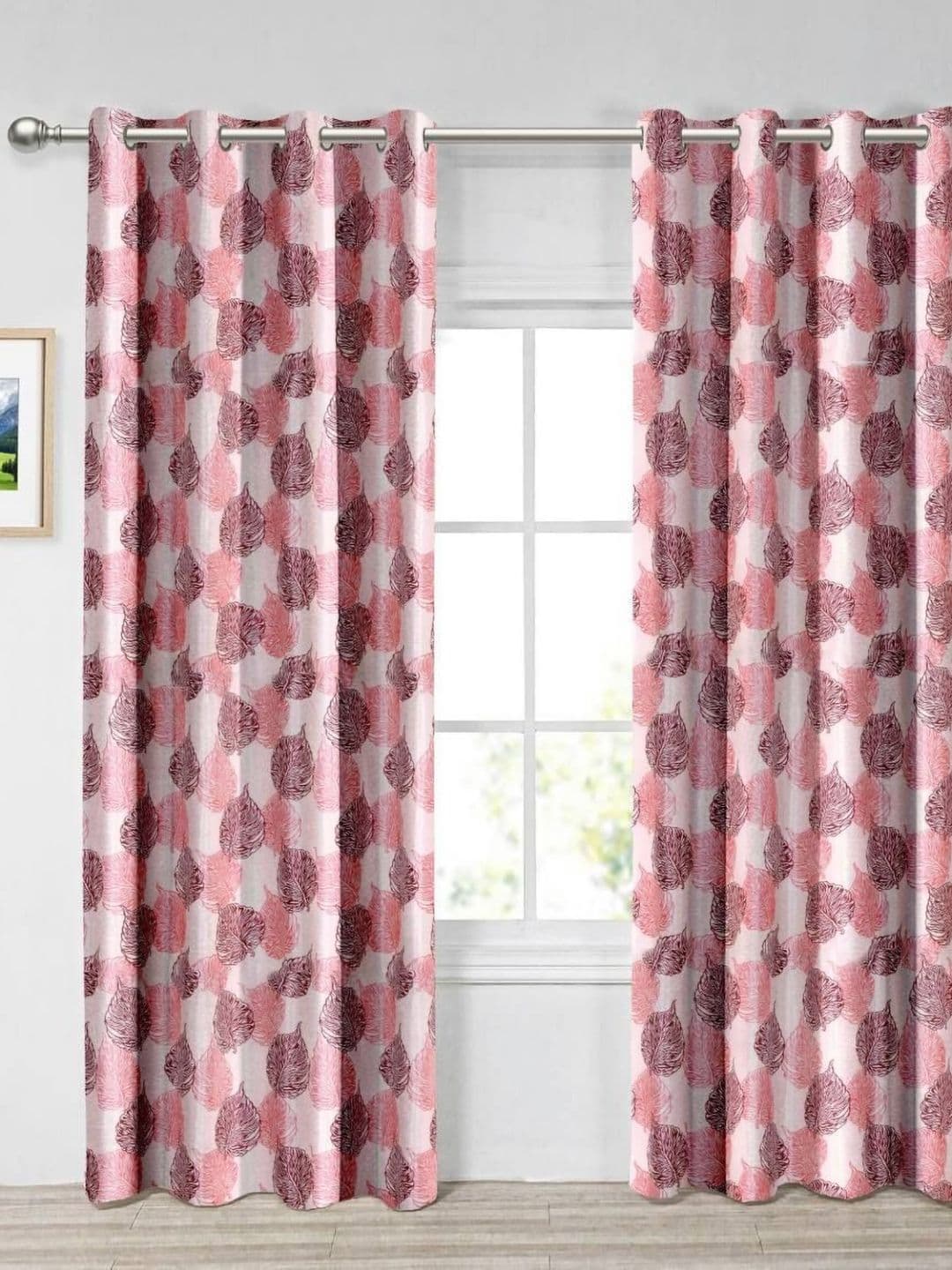 Aura Maroon & Pink 2 Pieces Light Blocking Long Door Curtains - view 1