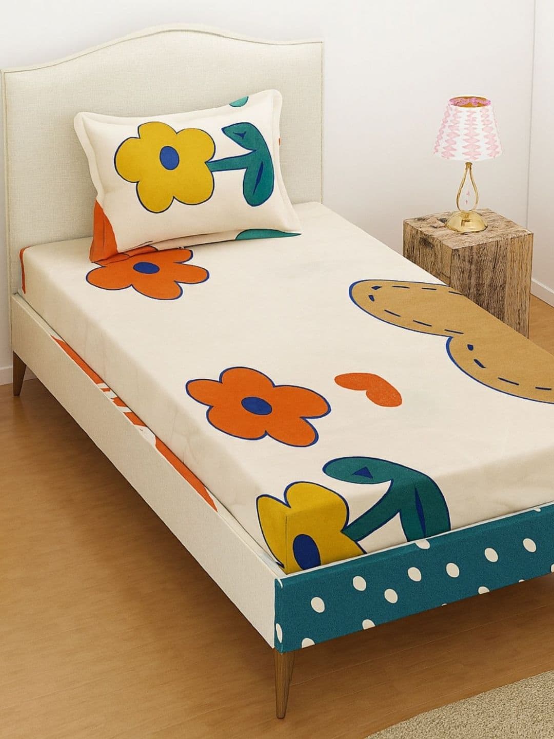 INDHOME LIFE Beige & Red Printed Cotton 220 TC Single Bedsheet Set 2.28 m x 1.52 m - view 1
