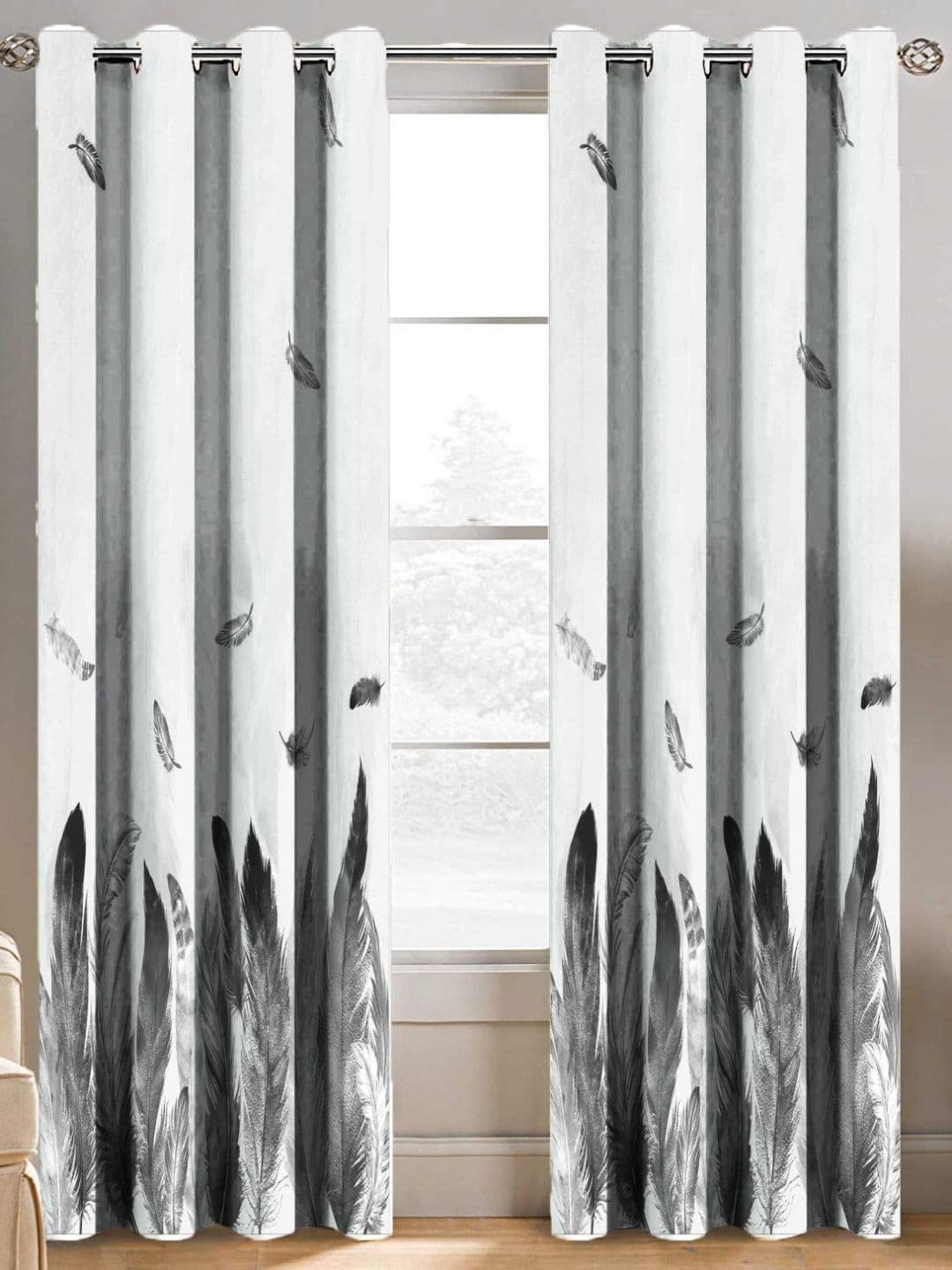 BELLA TRUE White & Grey 2 Piece Long Door Curtains - view 1
