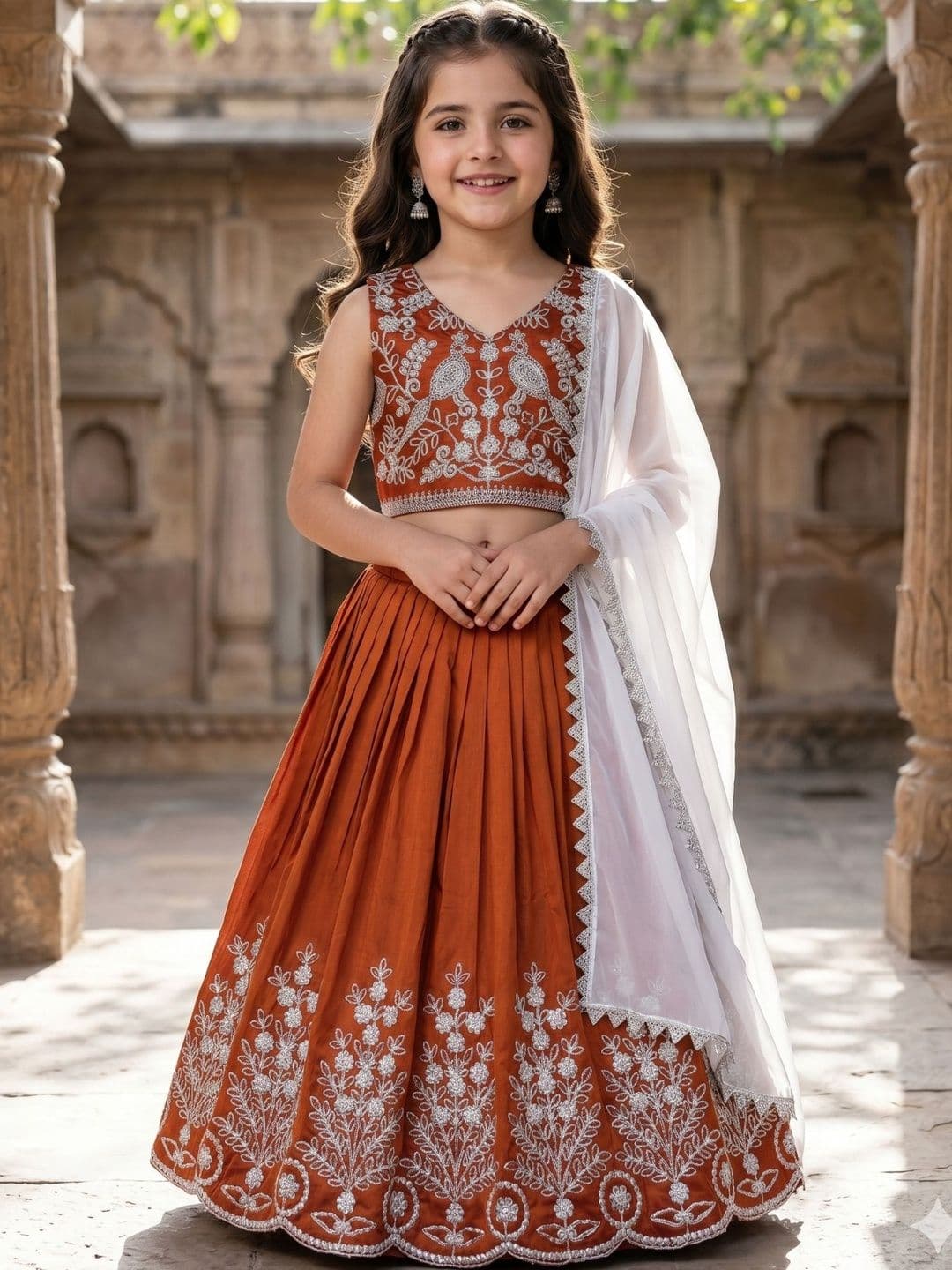 KALINI Girls Embroidered Beads and Stones Ready to Wear Lehenga & Blouse With Dupatta - view 1