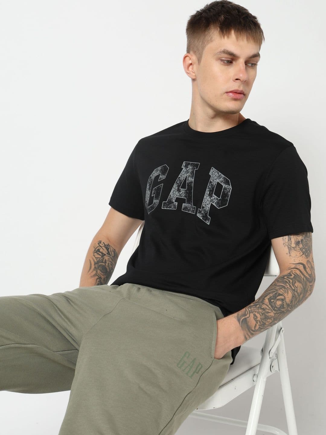 GAP Brand Logo Printed Pure Cotton Slim Fit T-shirt - view 1