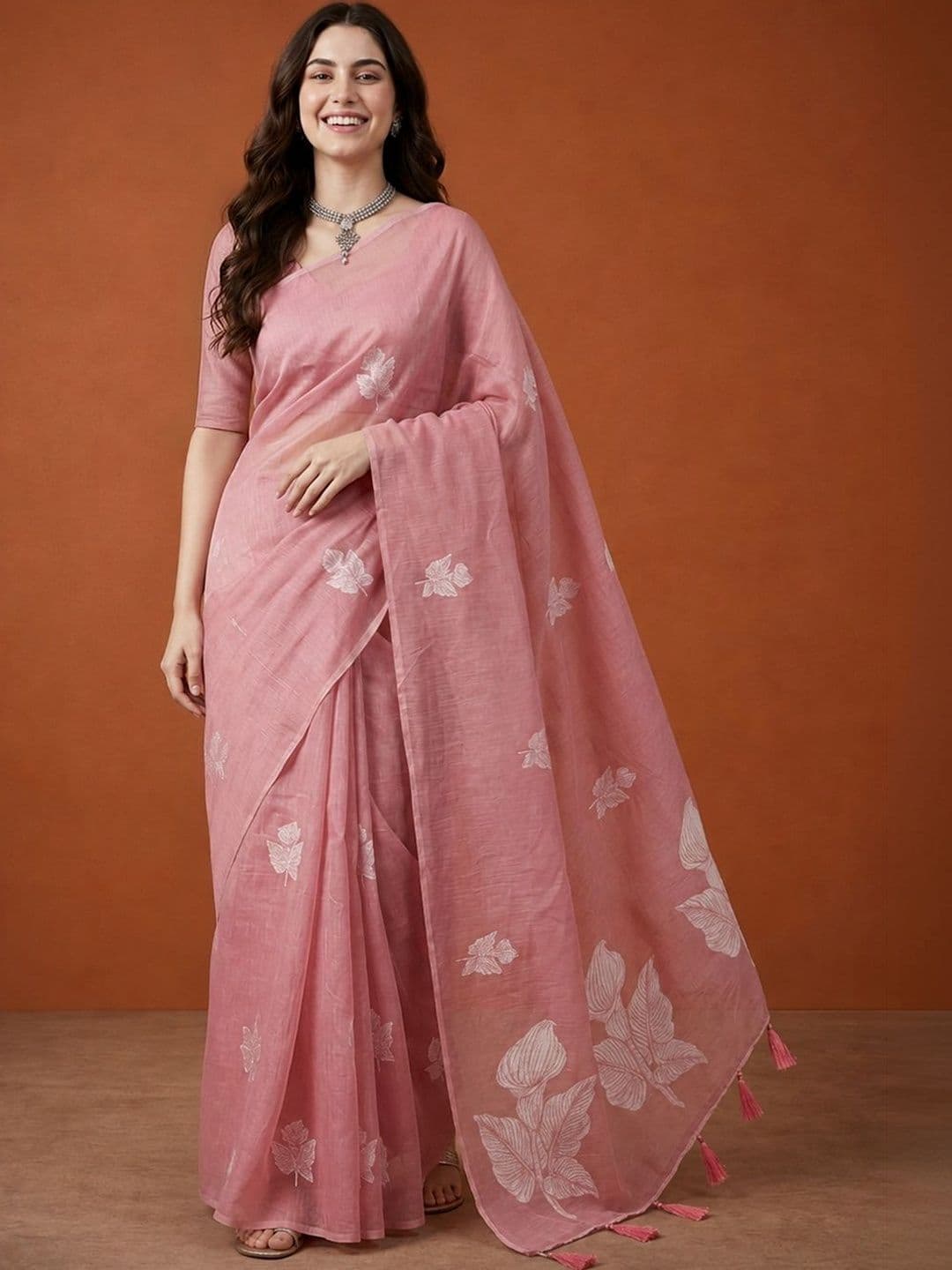 Sangria Floral Embroidered Pure Cotton Handloom Kanjeevaram Saree - view 1