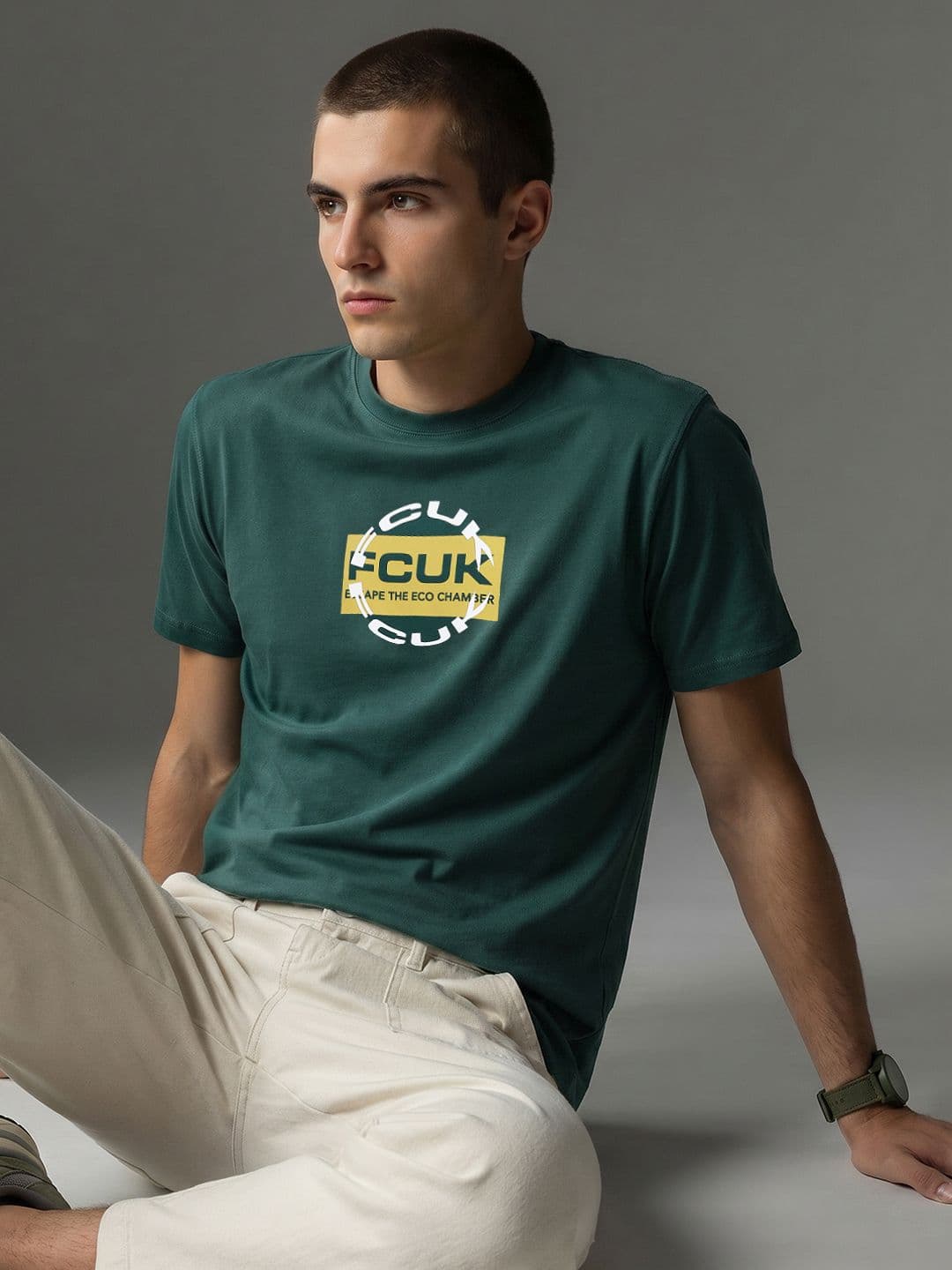 FCUK Brand Logo Printed Pure Cotton T-shirt - view 1