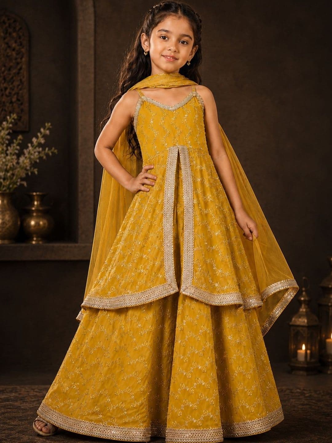 Superminis Girls Embellished Sequinned Ready to Wear Lehenga & Blouse With Dupatta - view 1