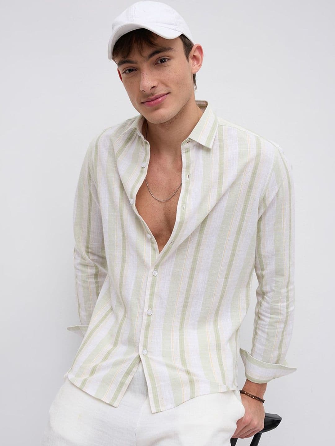 VASTRADO Greenline & White Vertical Stripe Shirt - view 1