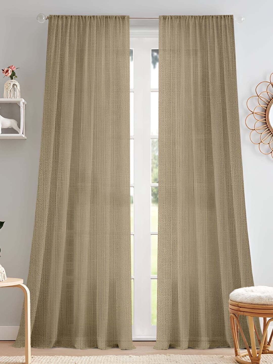 Cortina Beige 2 Pieces Sheer Door Curtain - view 1