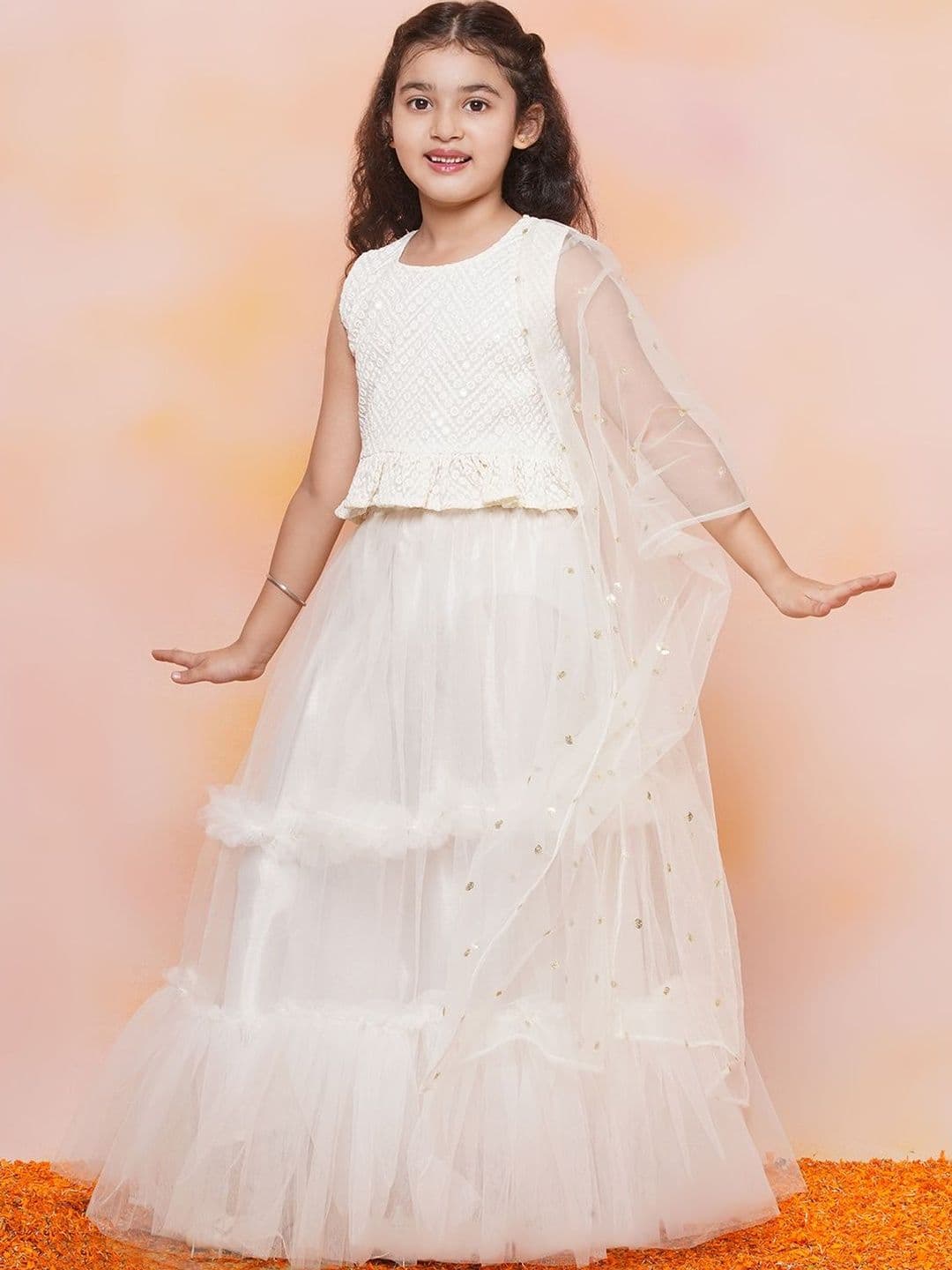 KALINI Girls Embellished Thread Work Ready to Wear Lehenga & Blouse With Dupatta - view 1