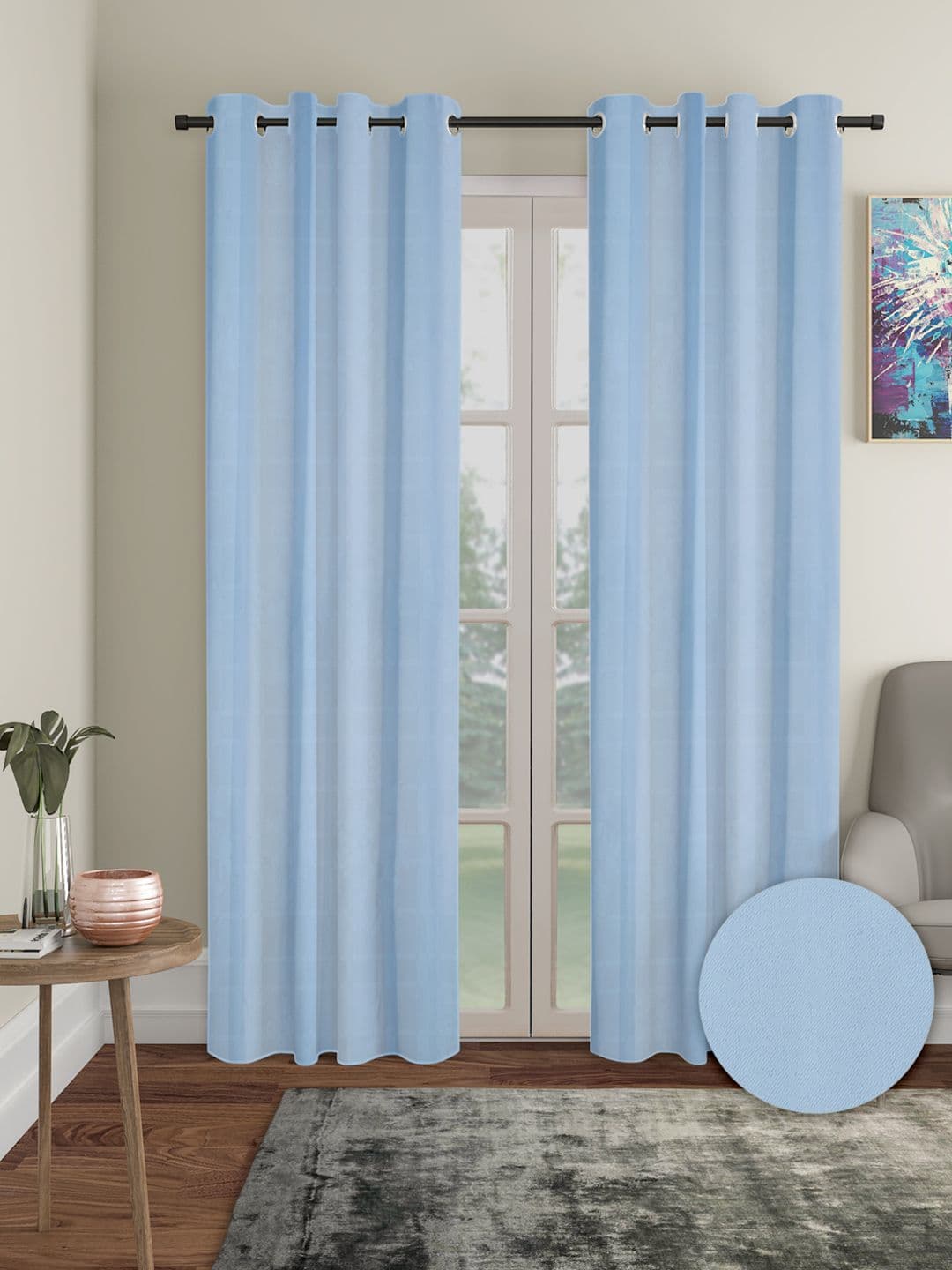 Cortina Blue 2 Pieces Black Out Long Door Curtains - view 1