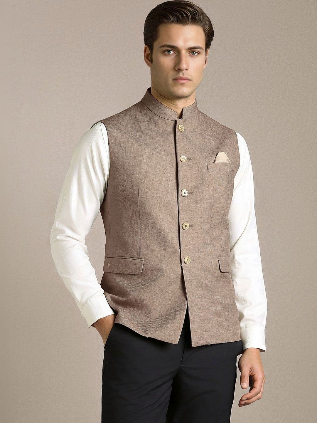 Louis Philippe Mandarin Collar Nehru Jackets - view 1
