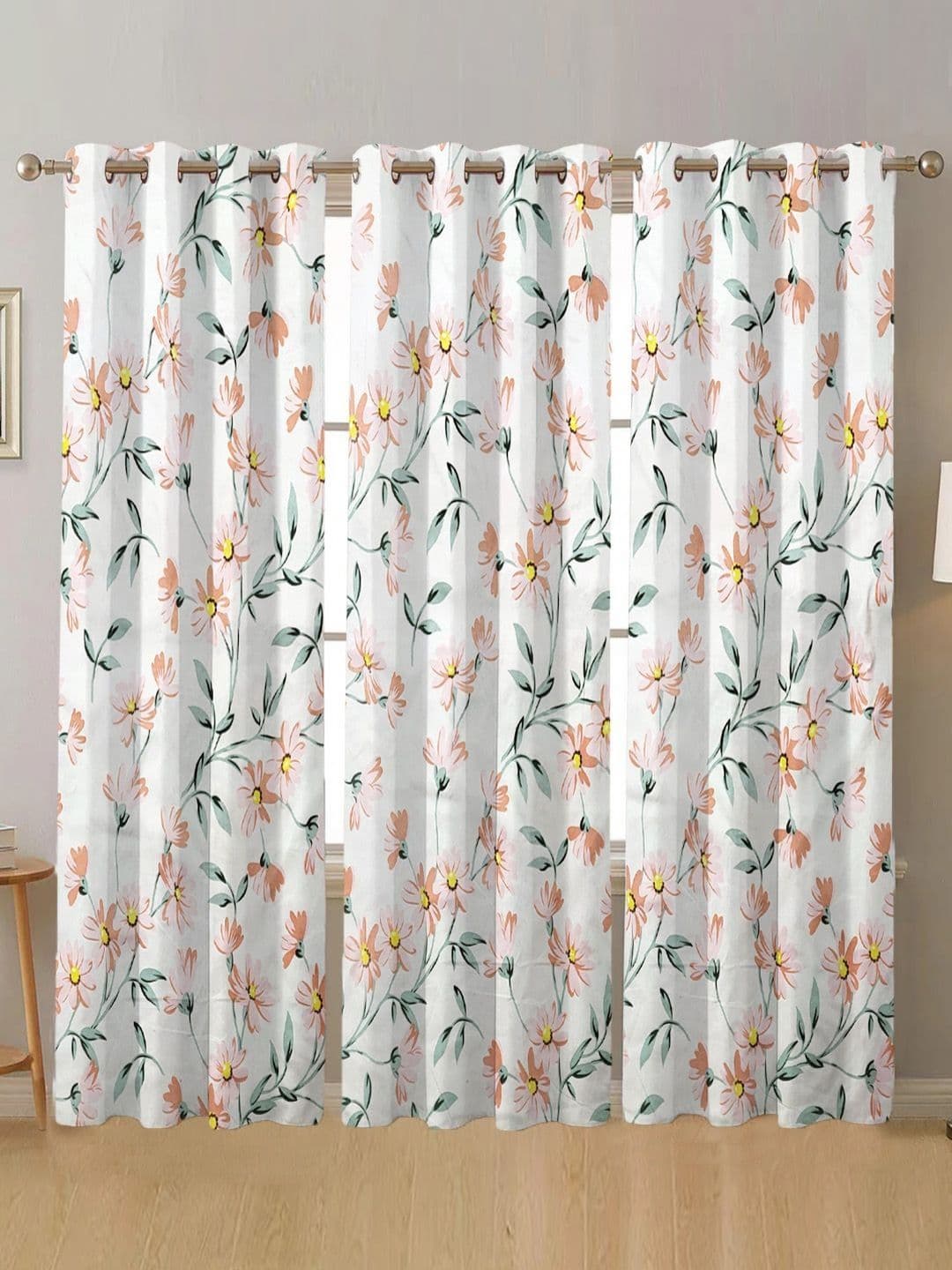 ANA White & Red Set of 3 Floral Room Darkening Door Curtain - view 1