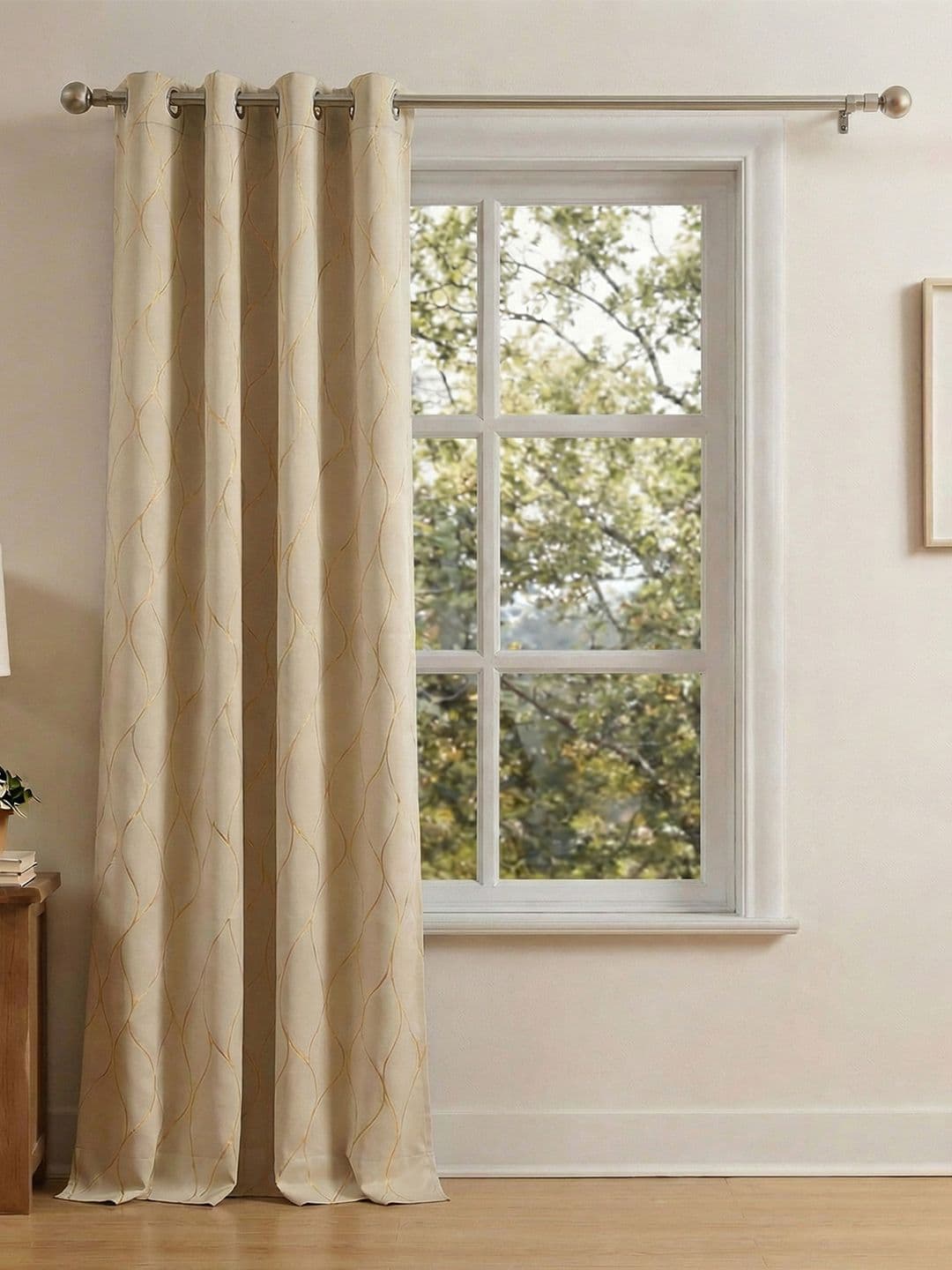 URBAN SPACE Gold Foil Beige & Gold-Toned Abstract Black Out Cotton Window Curtain - view 1