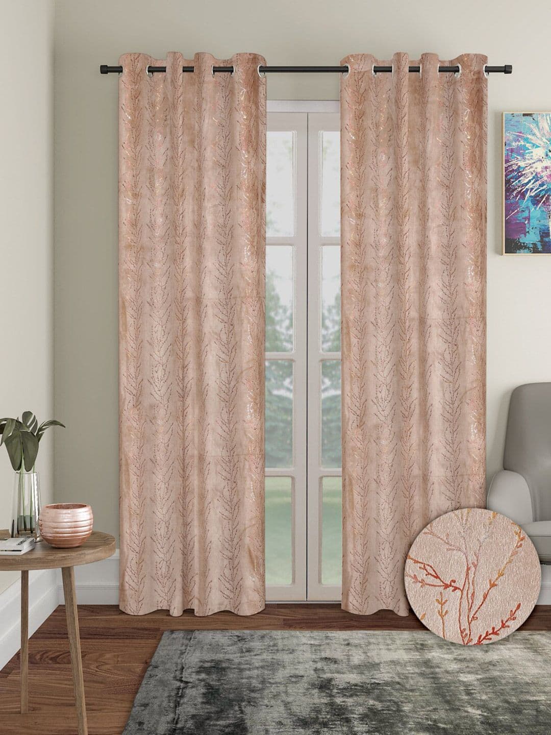 Aura Beige 2 Pieces Velvet Blackout Long Door Curtains - view 1