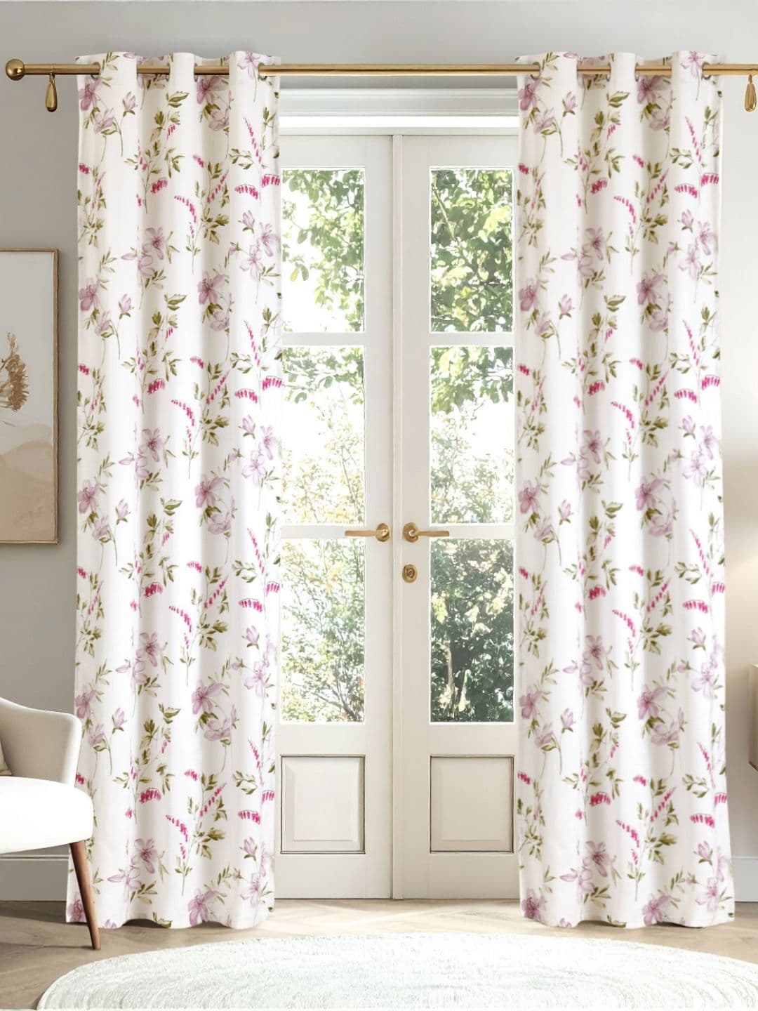Home Centre Aura Set of 2 Floral Long Door Curtains and Sheers - view 1