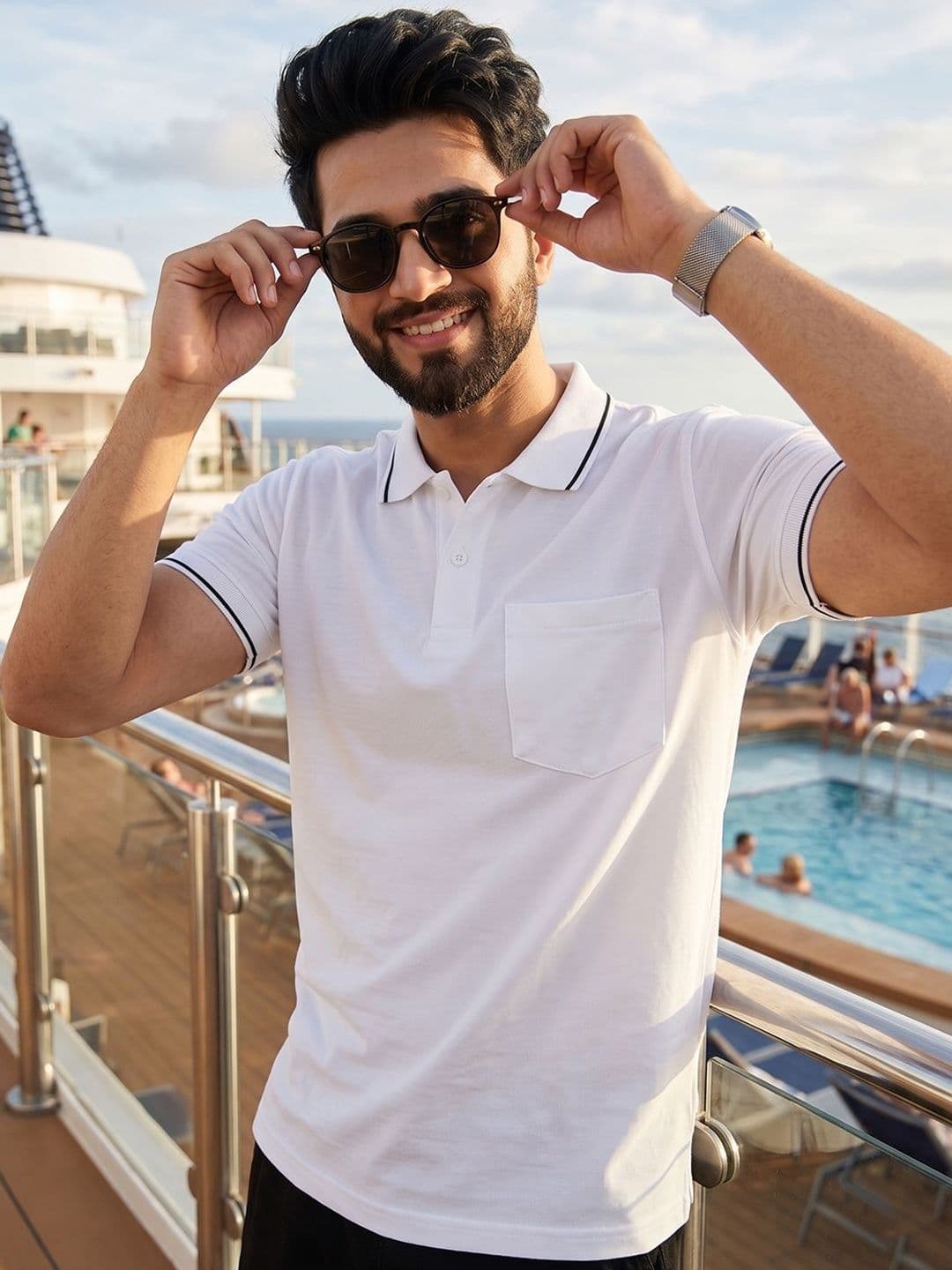 HERE&NOW Men Polo Collar Pockets T-shirt - view 1
