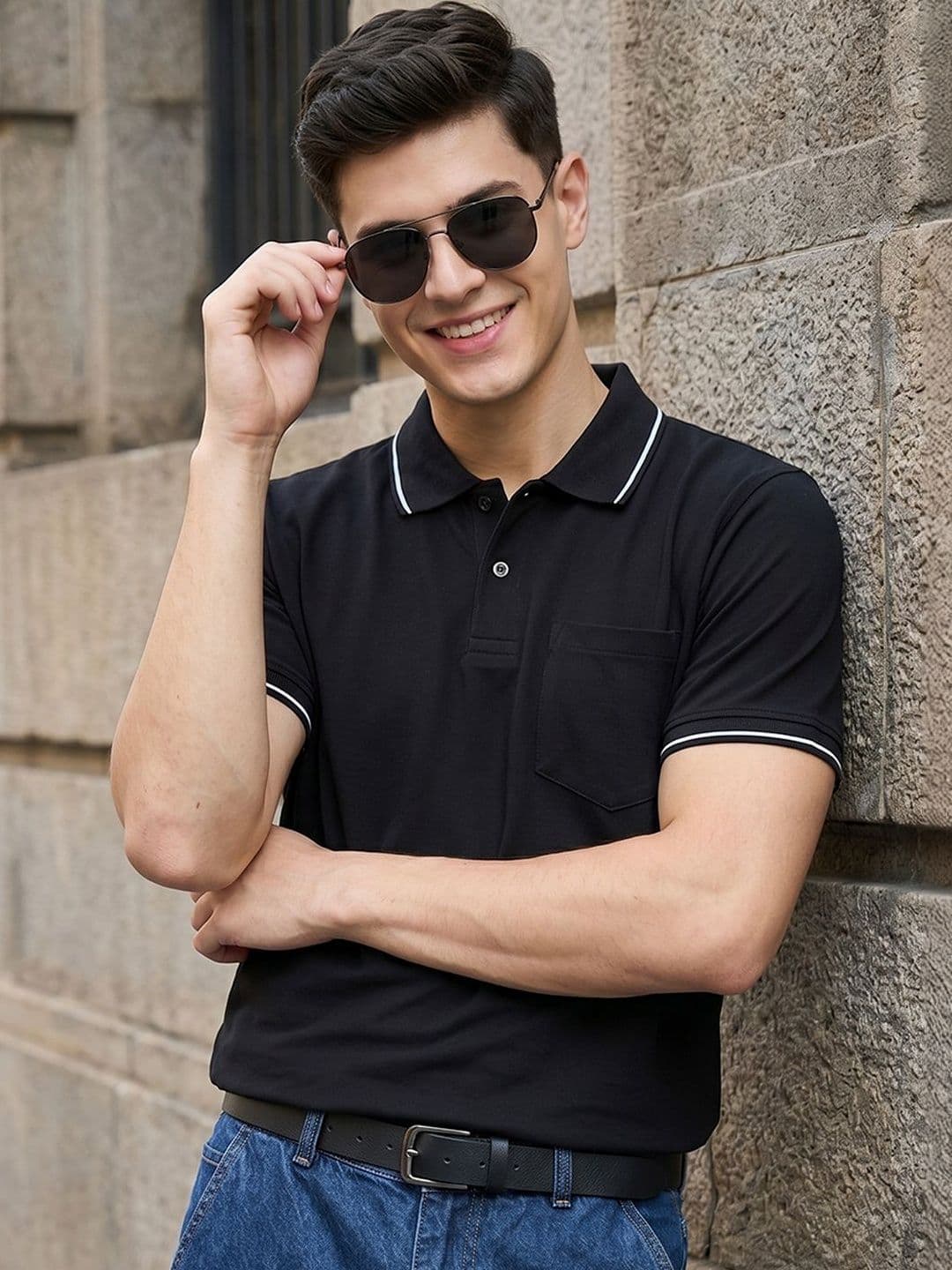 HERE&NOW Men Polo Collar Pockets T-shirt - view 1