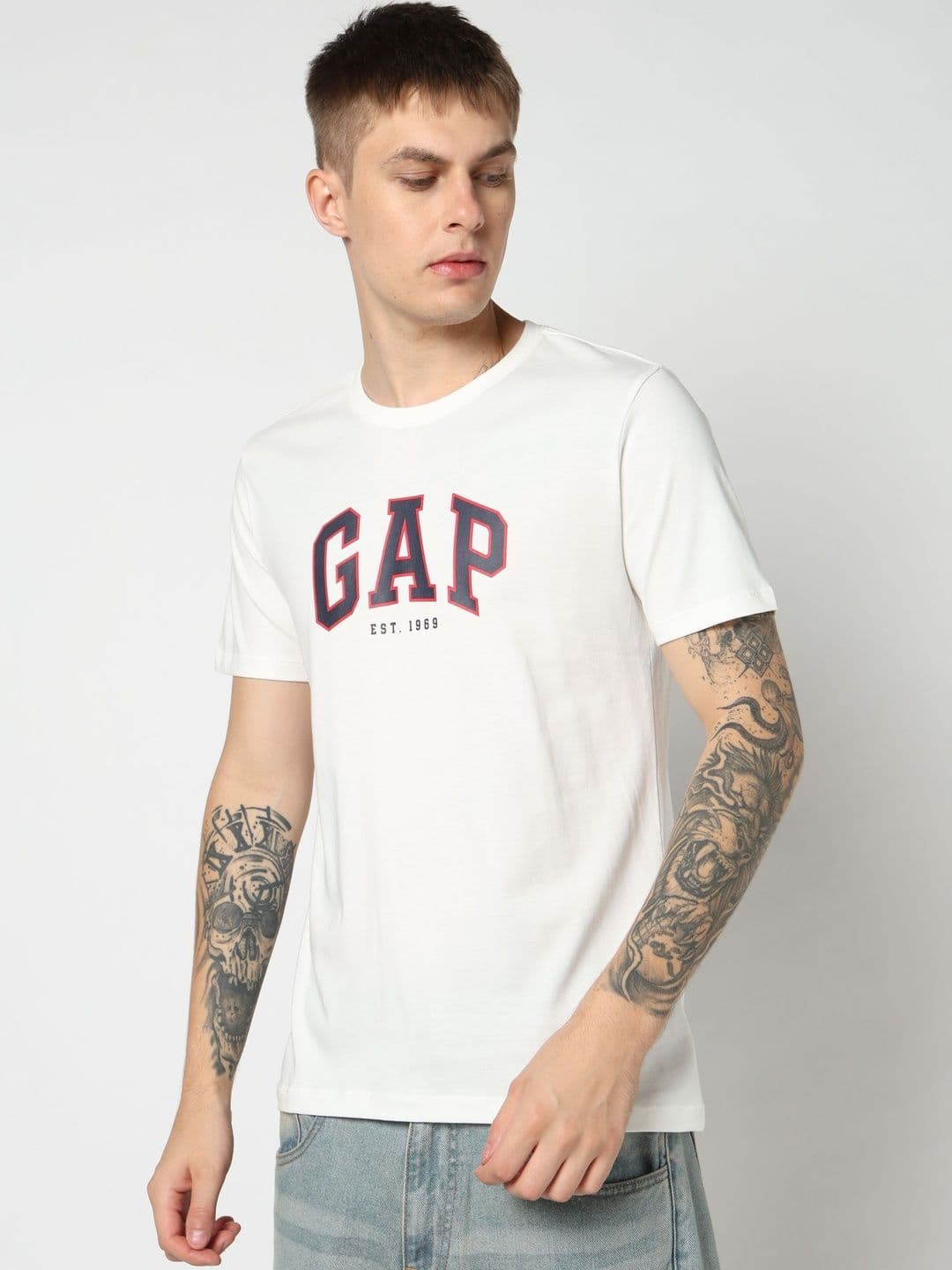 GAP Brand Logo Printed Pure Cotton Slim Fit T-shirt - view 1