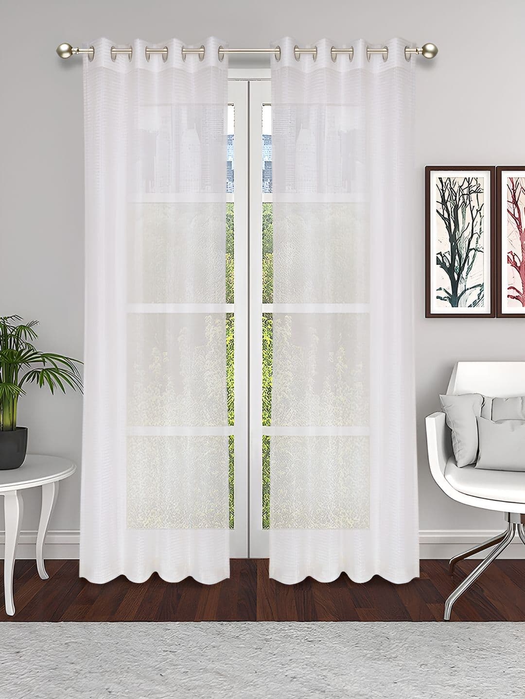 THE CONVERSION Cream 2 Pieces Sheer Long Door Curtains - view 1