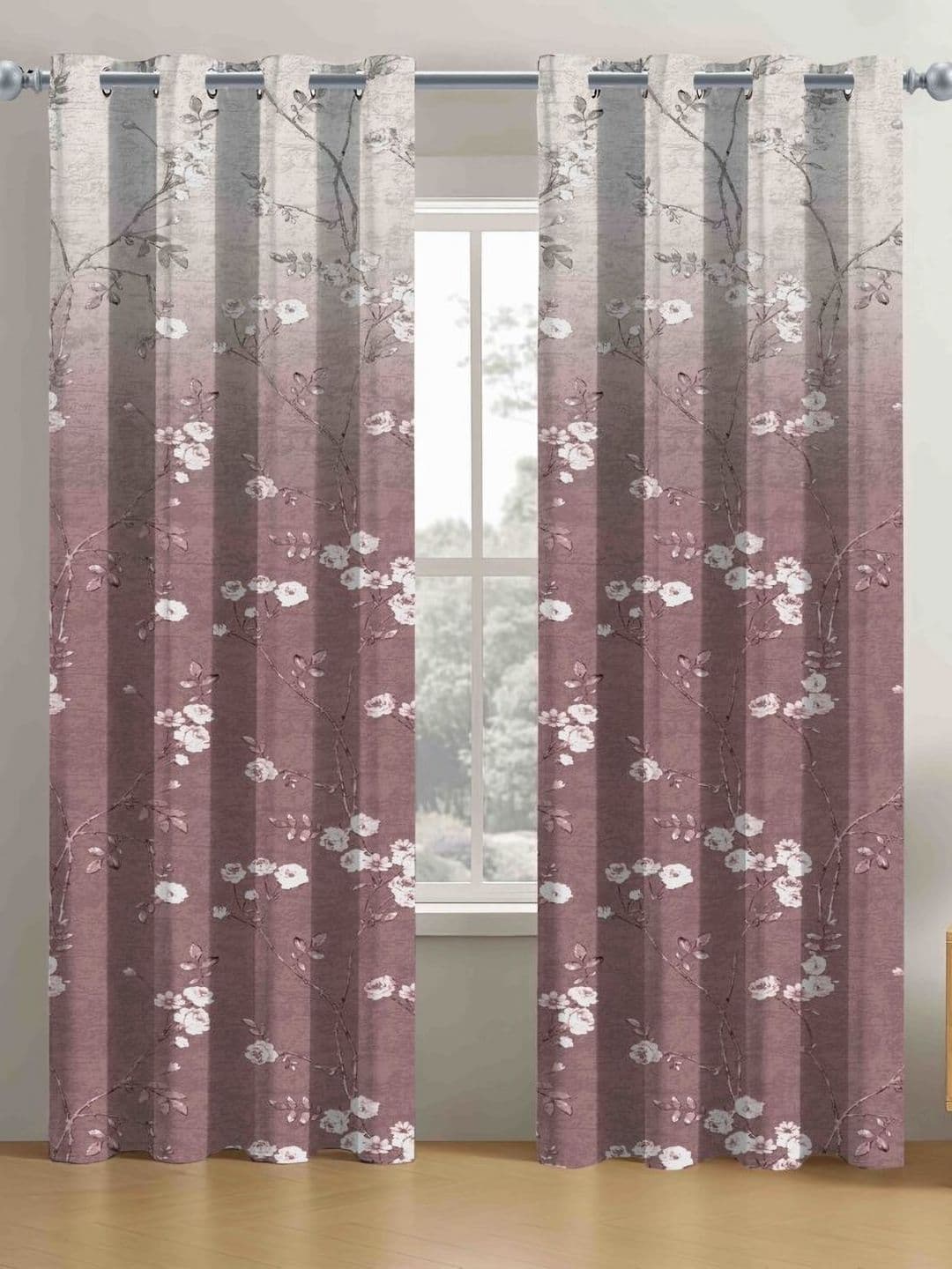 Aura Rose Gold & White Set of 2 Floral Door Curtain - view 1