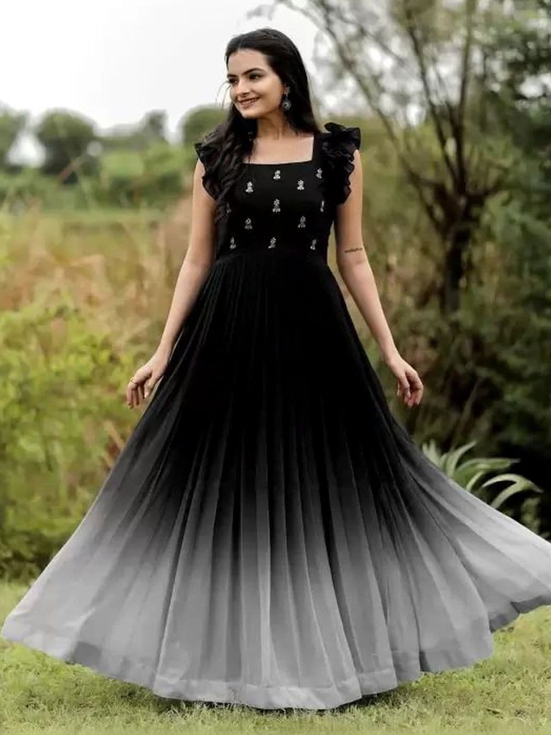 Sangria Embroidered Square Neck Fit & Flare Ethnic Dress - view 1
