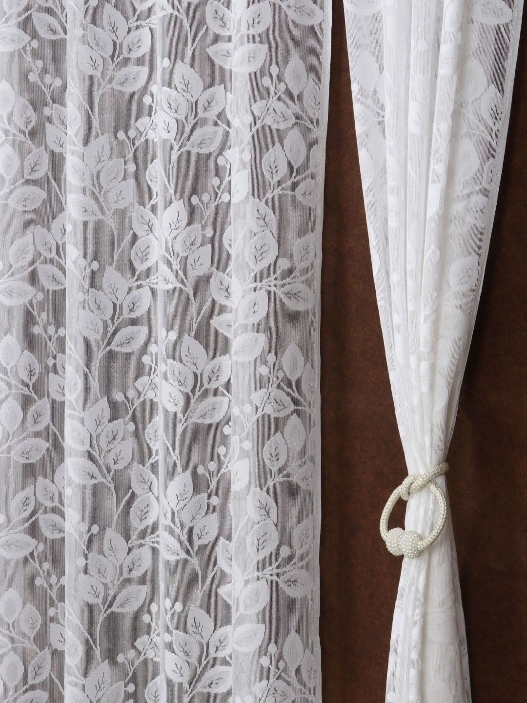 Aura Sheer Net White 2 Pieces Floral Printed Long Door Curtains - view 1