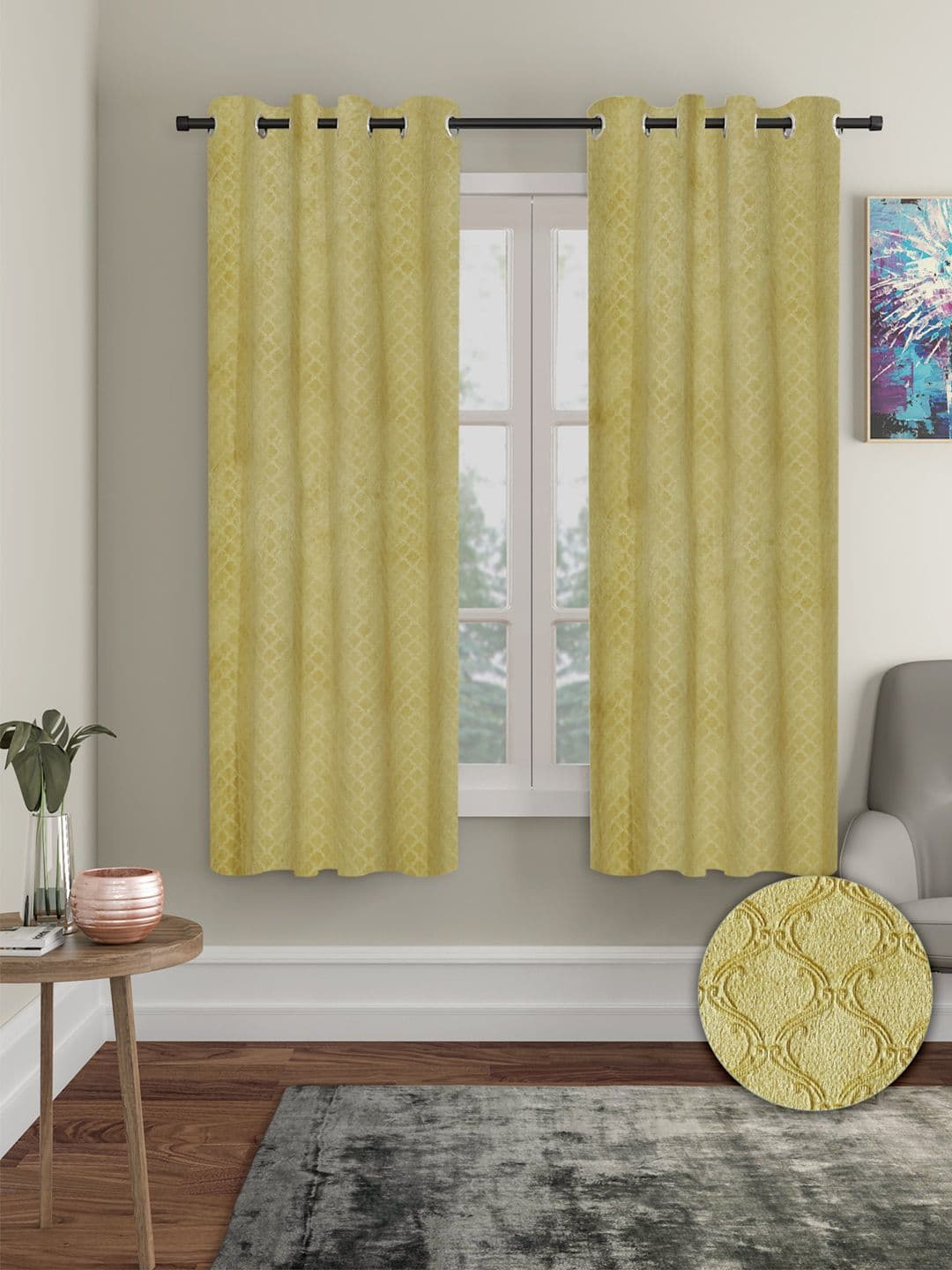 Cortina Yellow 2 Pieces Ethnic Motifs Black Out Window Curtains - view 1