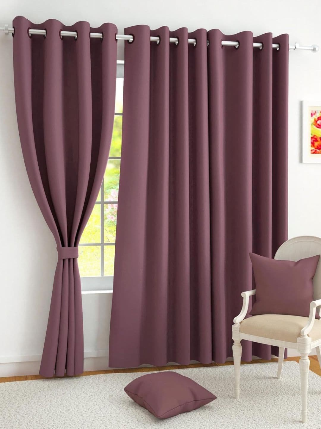 Bajo's Burgundy 2 Pieces Black Out Long Door Curtains - view 1