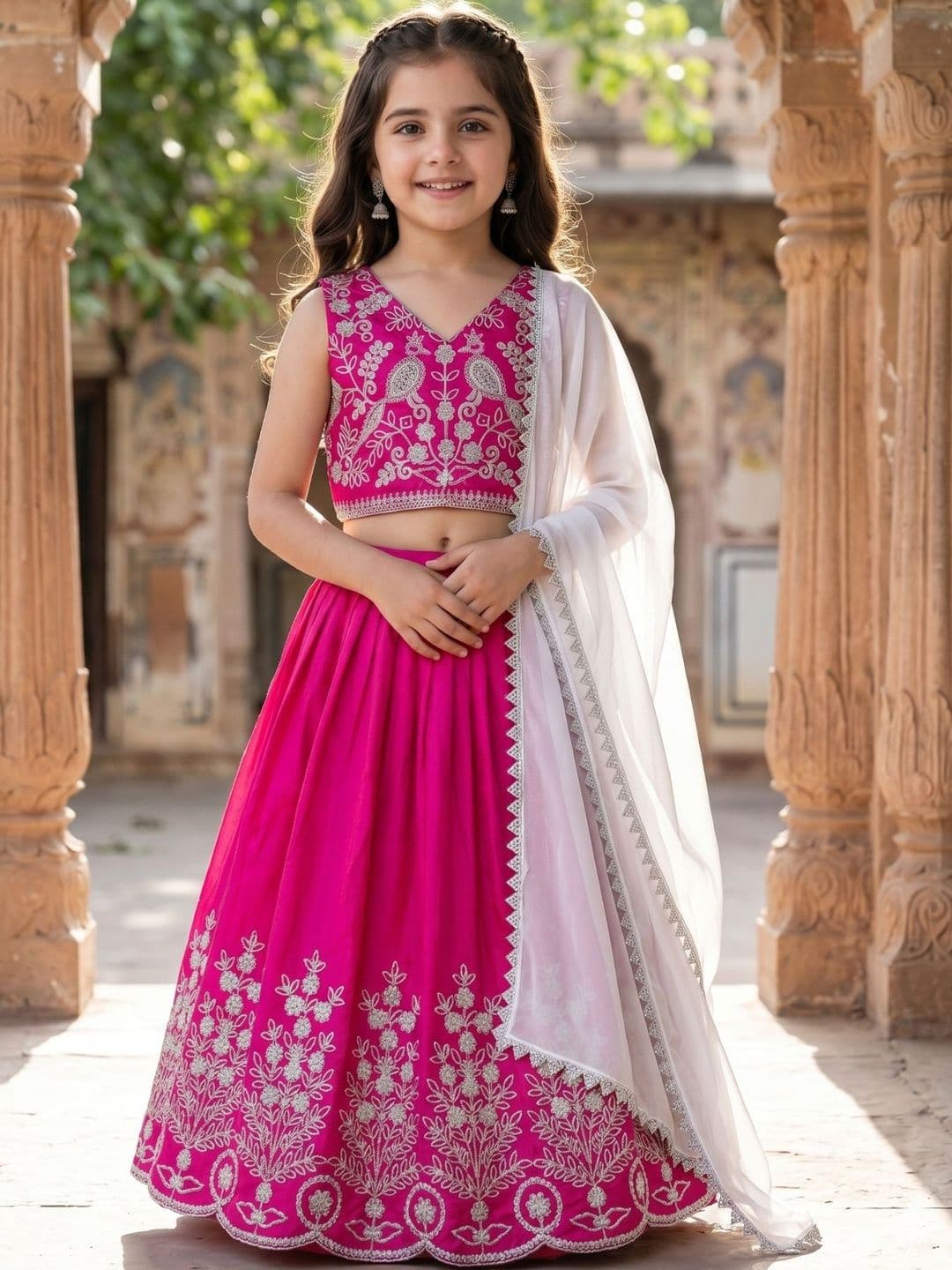 KALINI Girls Embroidered Beads and Stones Ready to Wear Lehenga & Blouse With Dupatta - view 1