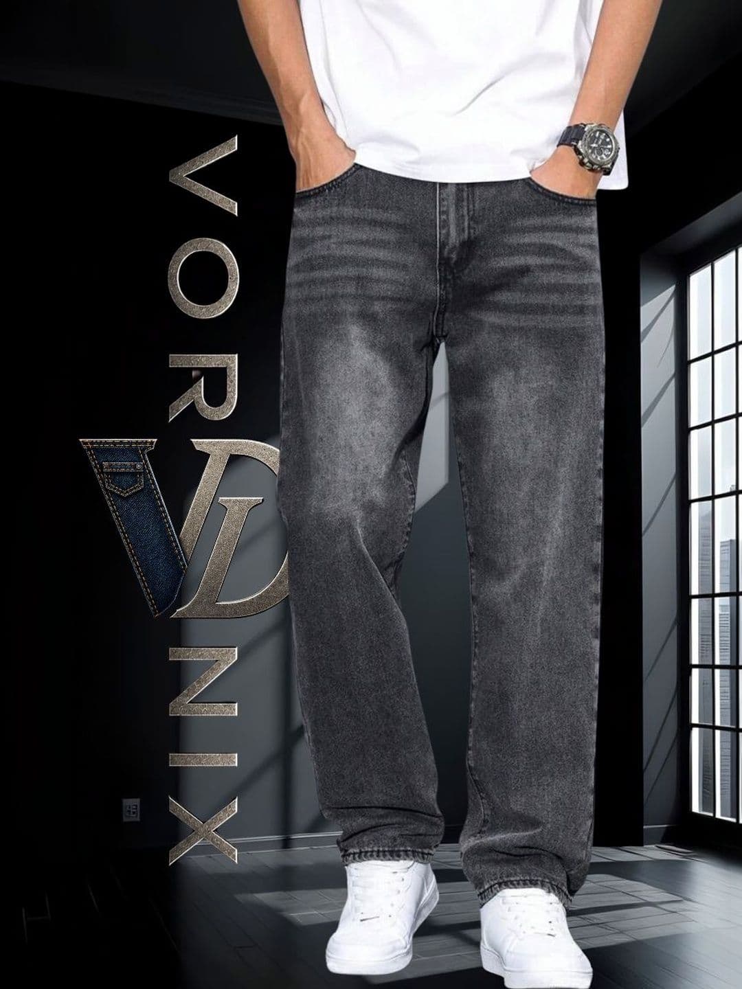 VORNIX DENIM Men Relaxed Fit Mid-Rise Low Distress Stretchable Jeans - view 1