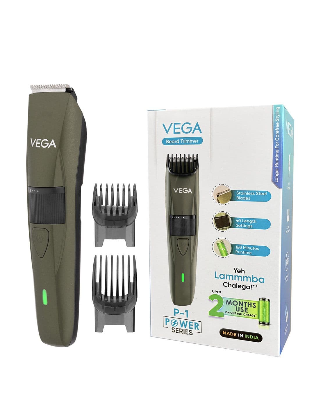 VEGA Men P1 Battery Powered Beard Trimmer with 160Min Runtime & 40 Length Settings VHTH-25 - view 1
