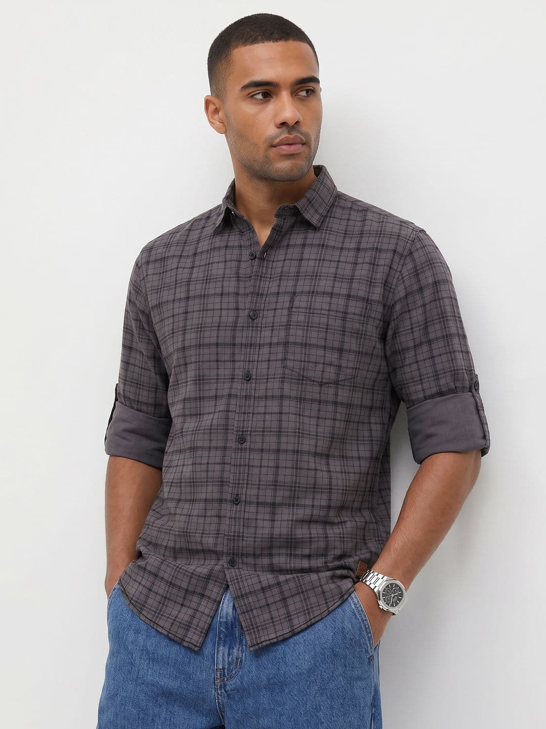 The Roadster Life Co. Tartan Checked Pure Cotton Casual Shirt - view 1