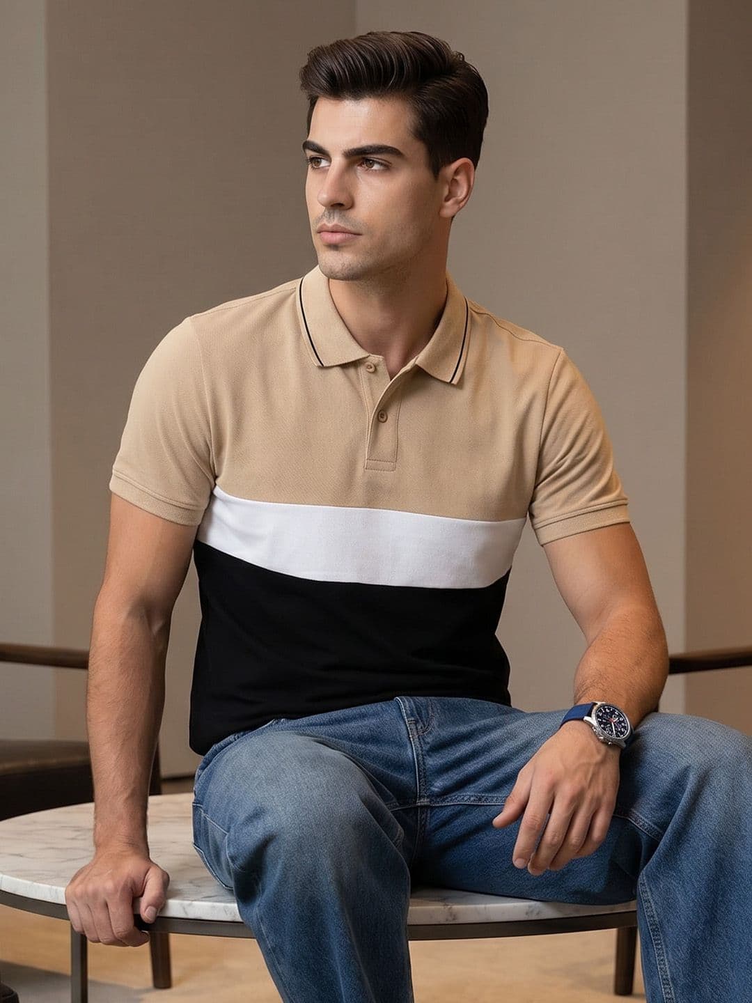 encore by INVICTUS Colourblocked Polo Collar T-shirt - view 1