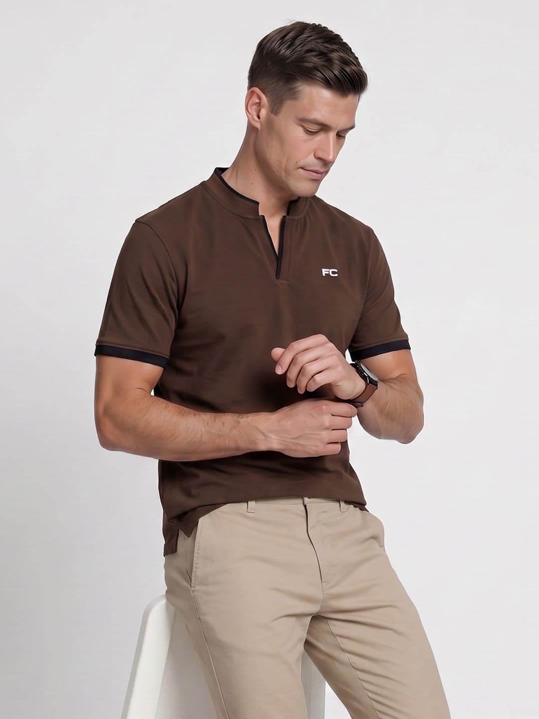French Connection Mandarin Collar Pure Cotton T-shirt - view 1