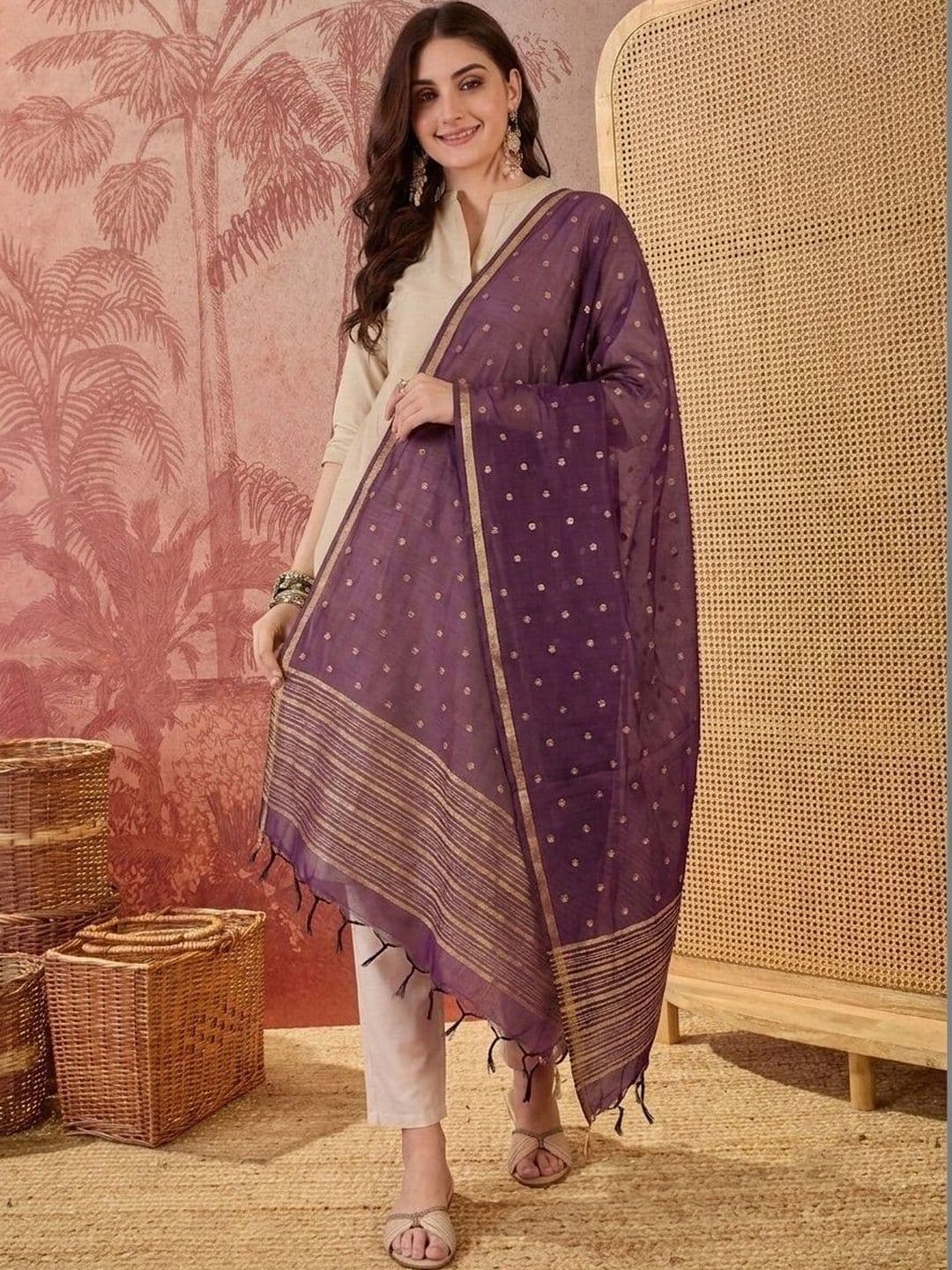 Sangria Woven Design Dupatta with Zari - view 1