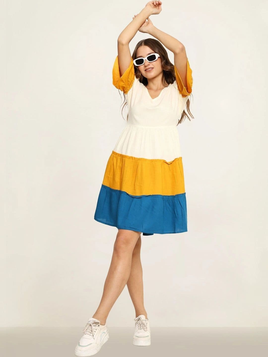RAYIE COLLECTION Colourblocked Fit & Flare Midi Dress - view 1