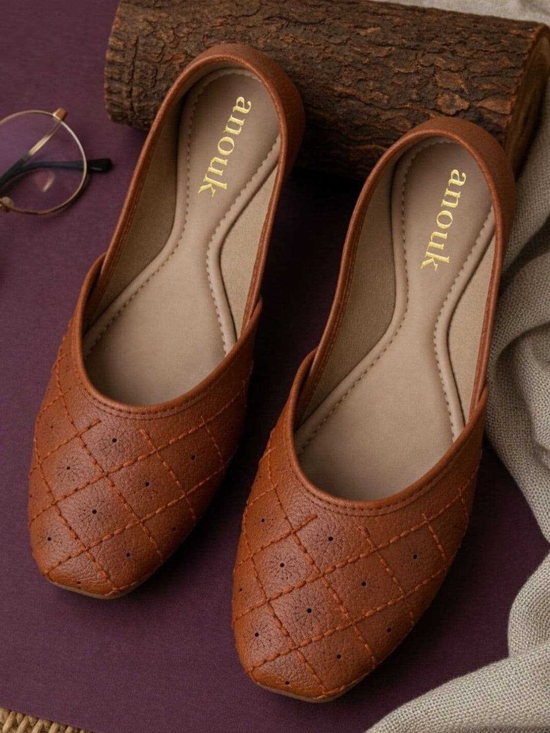 Anouk Women Textured Mojaris with Embroidered Flats - view 1