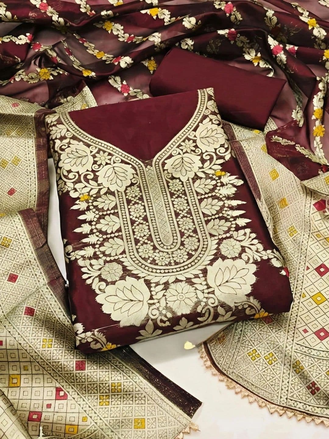 Dhaaga Ghar Organza Unstitched Dress Material - view 1