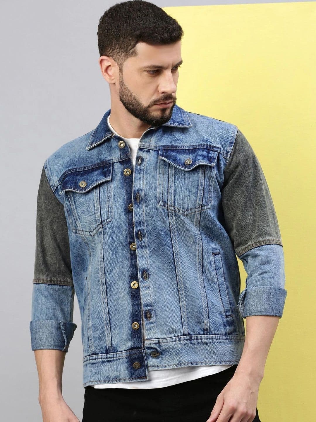 Kaali Peeli Men Colourblocked Denim Jacket - view 1