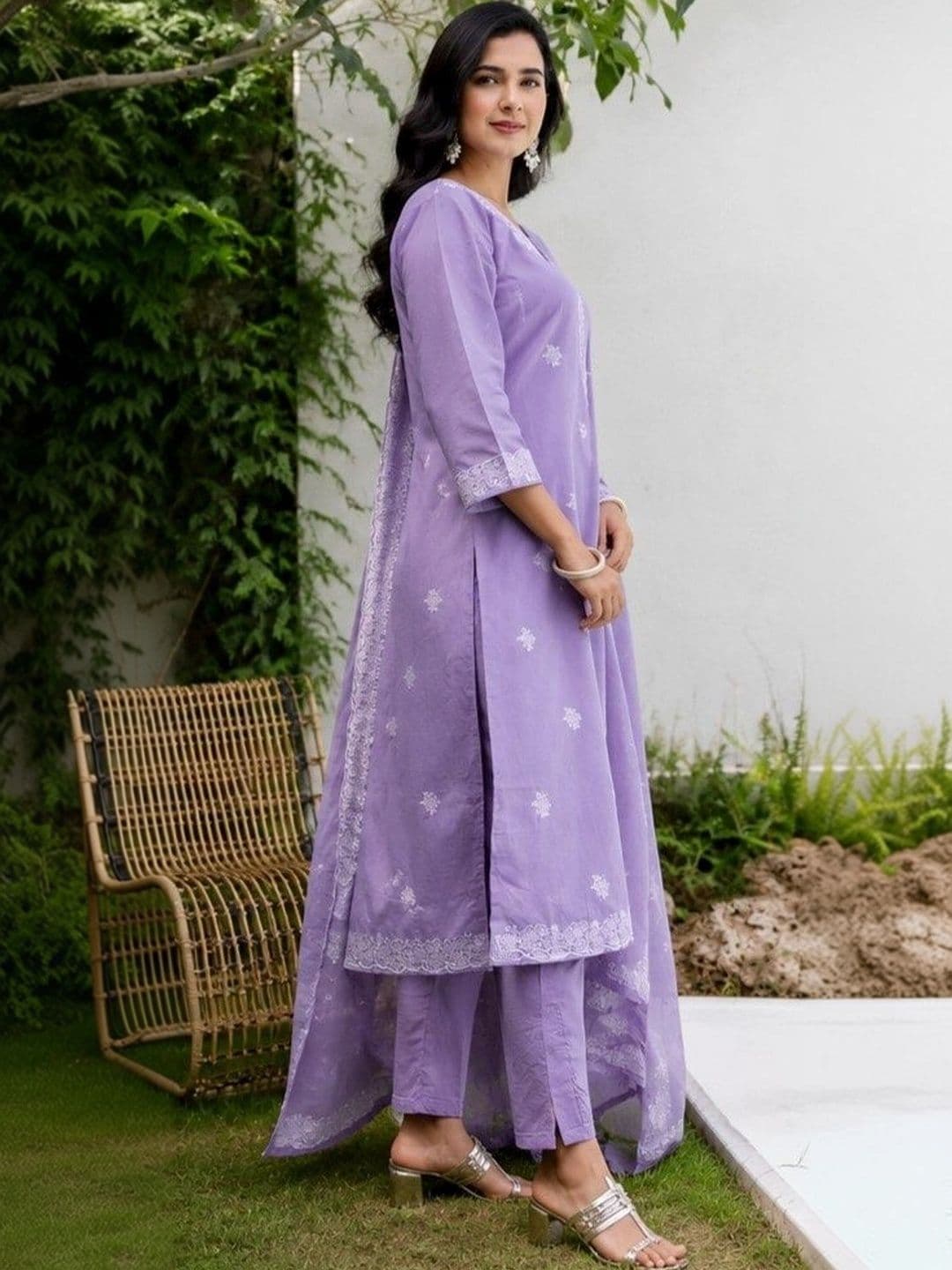 DOLLED Women Ethnic Motifs Embroidered Regular Thread Work Kurta with Trousers & With Dupatta - view 1