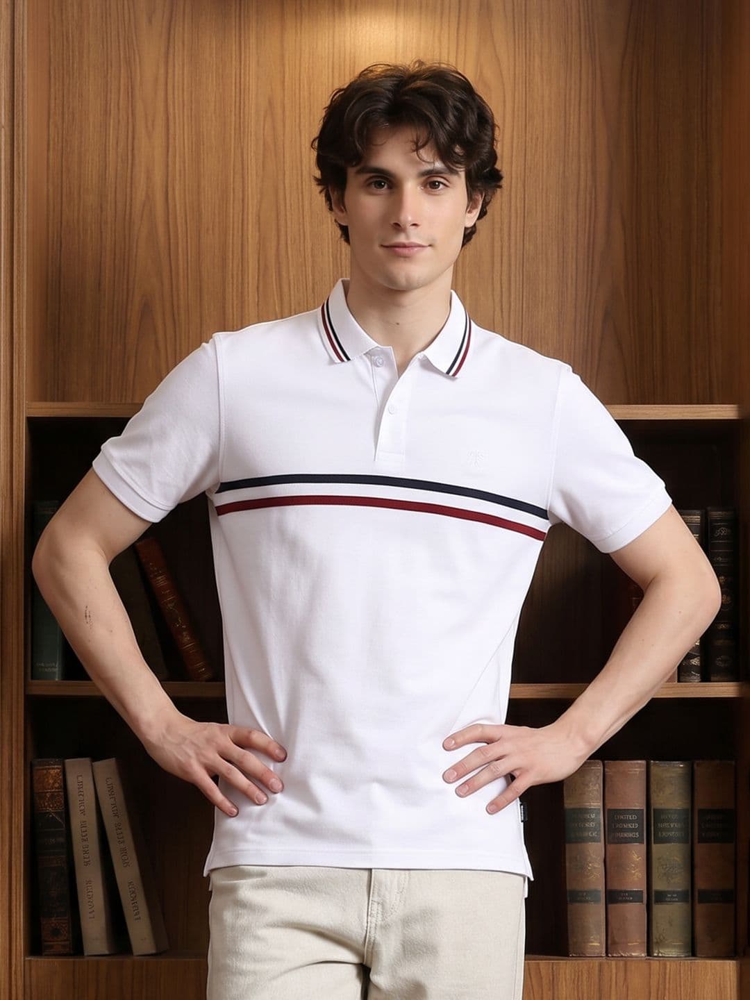 Aeropostale Striped Polo Collar Pure Cotton T-shirt - view 1