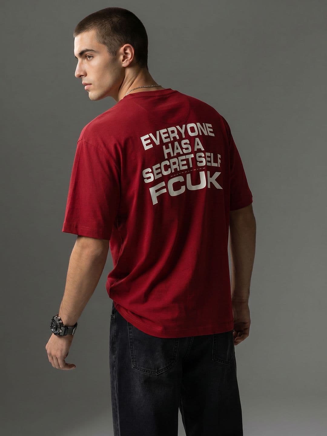 FCUK Typography Printed Drop-Shoulder Sleeves Pure Cotton Relaxed Fit T-shirt - view 1