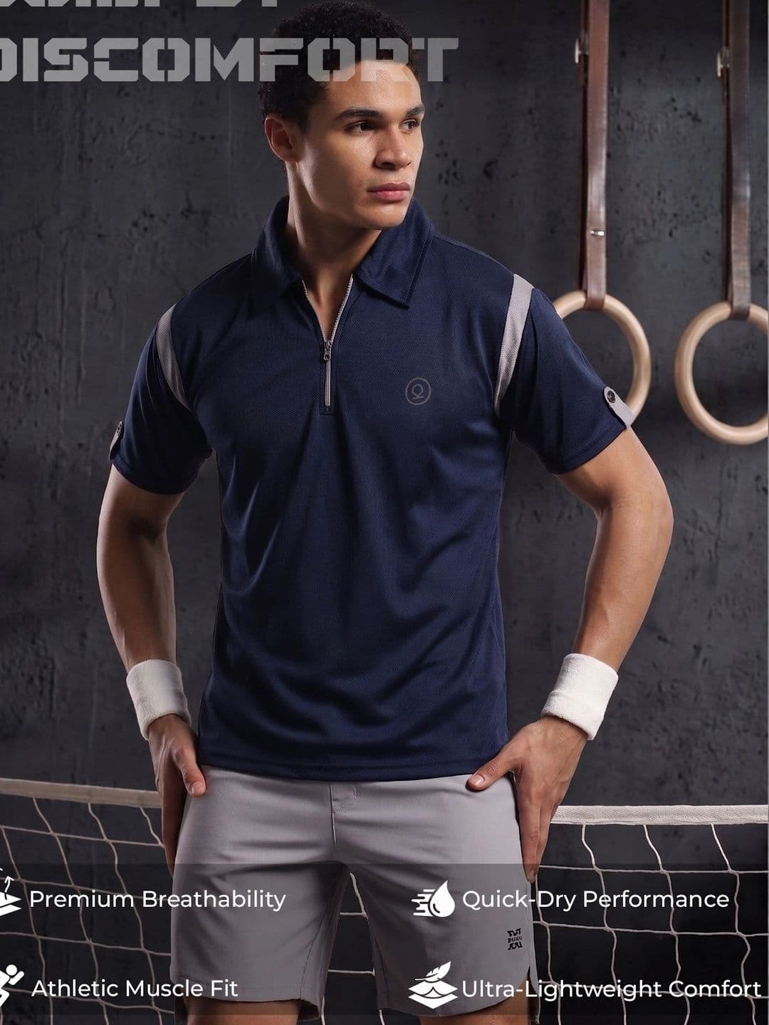 CHKOKKO Men Polo Neck Regular Fit Short Sleeves Gym Sports Zipper Tshirt - view 1
