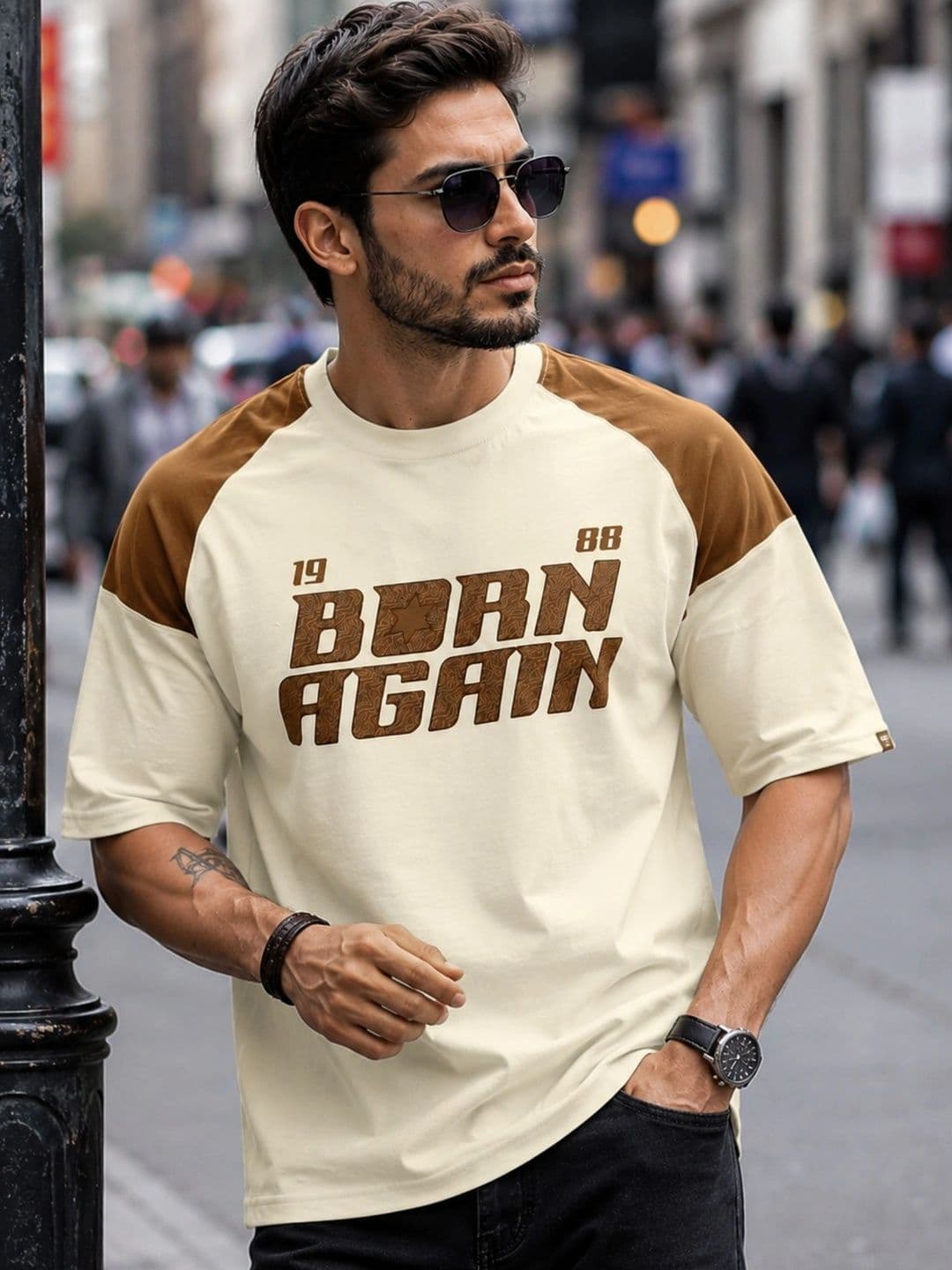 Maniac Men Typography Colourblocked T-shirt - view 1